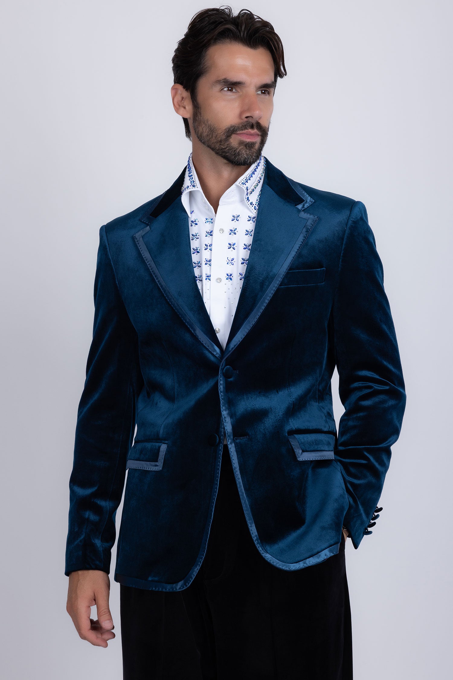 Barabas Men's Velvet Shiny Design Notch Lapel Blazer 5BL18 Teal