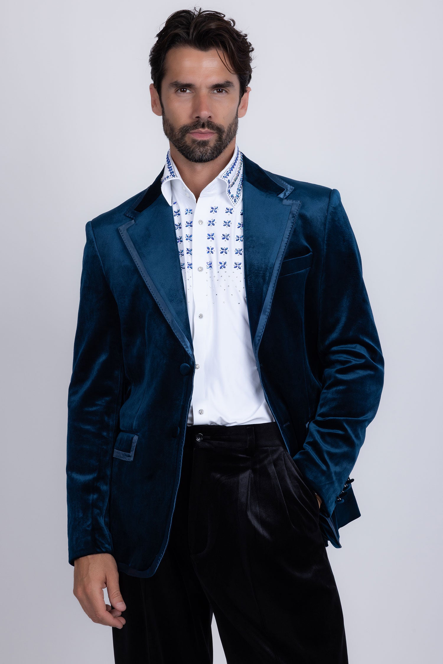 Barabas Men's Velvet Shiny Design Notch Lapel Blazer 5BL18 Teal