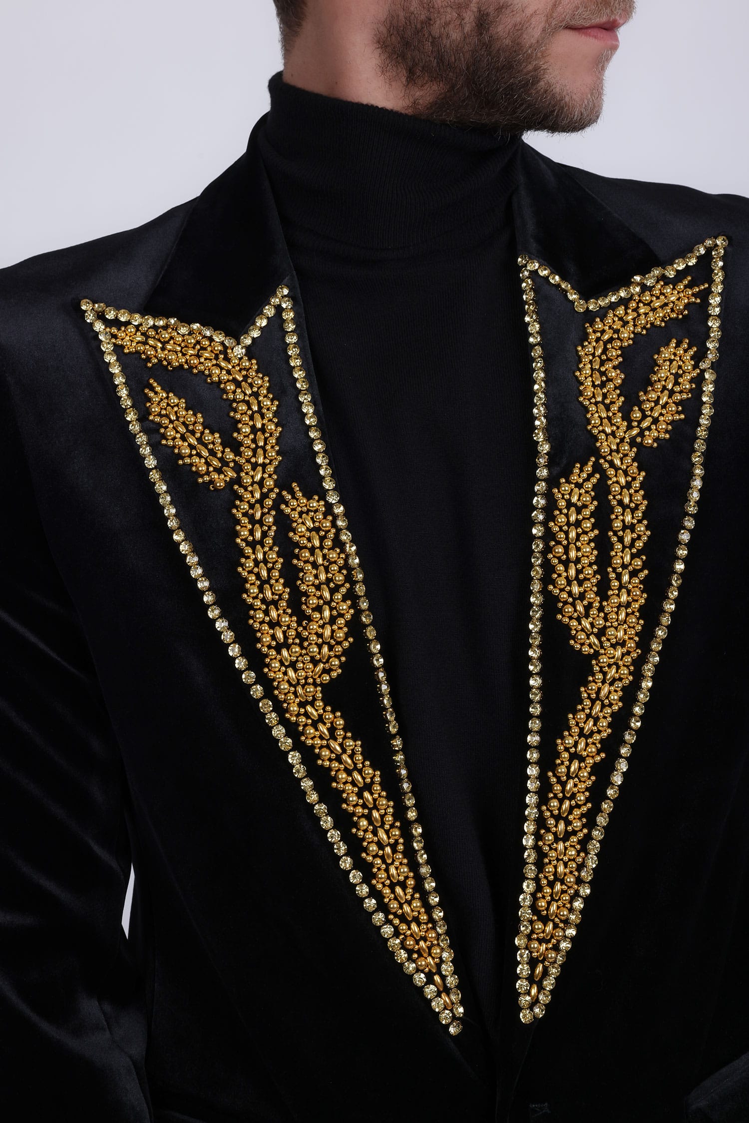 Barabas Men's Pearl Geometric Design Peak Lapel Blazer 5BL19 Black Gold