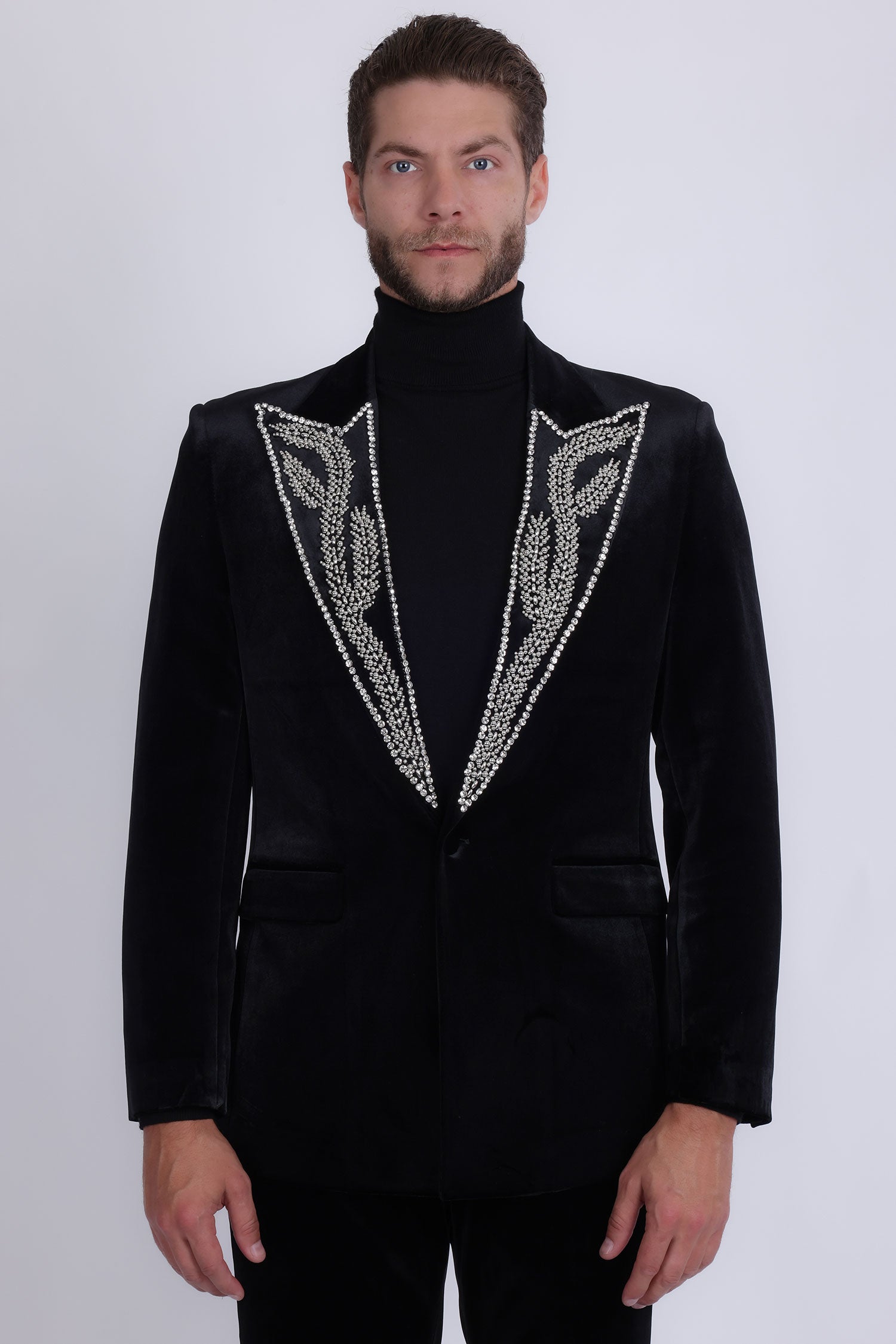 Barabas Men's Pearl Geometric Design Peak Lapel Blazer 5BL19 Black Silver