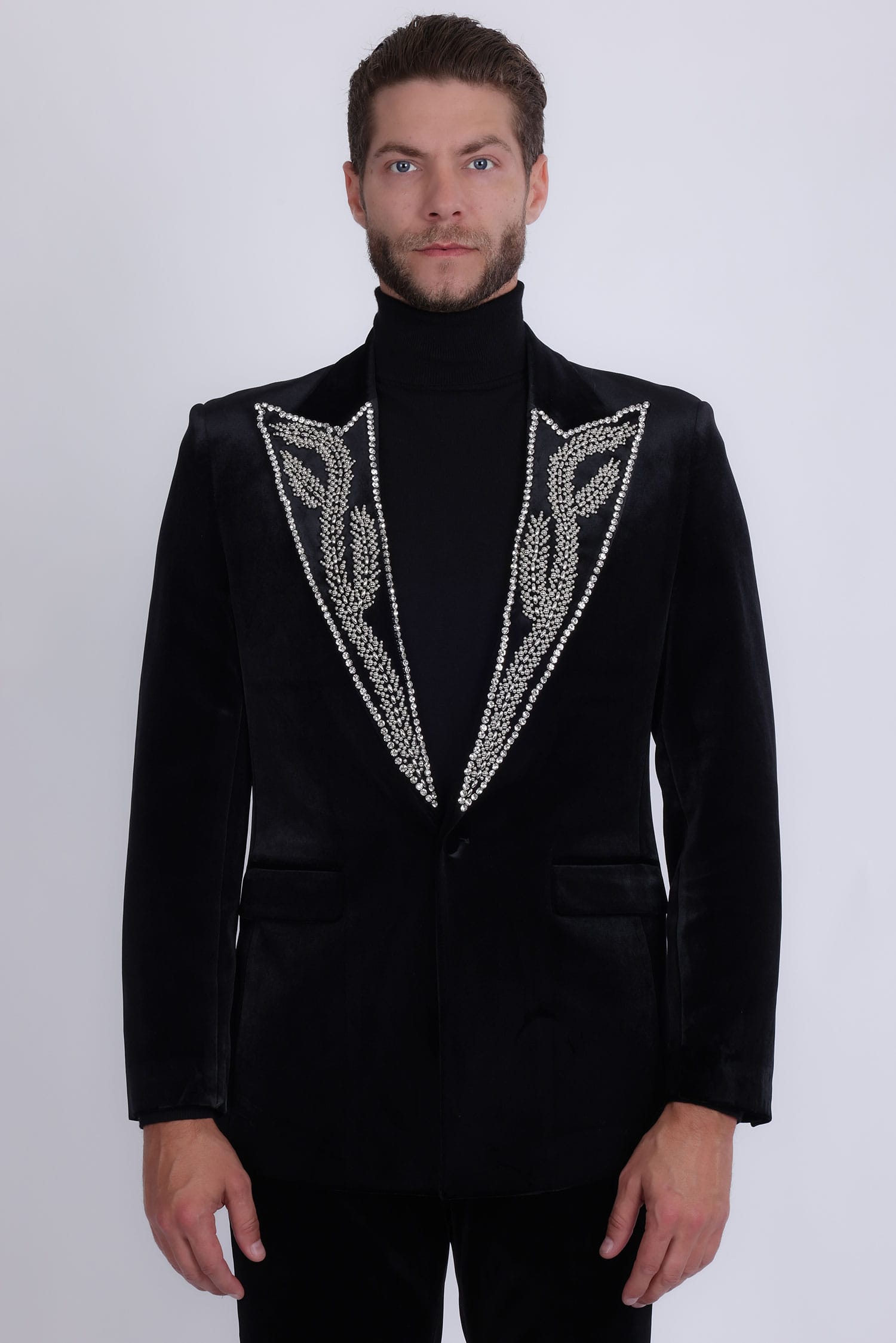 Barabas Men's Pearl Geometric Design Peak Lapel Blazer 5BL19 Black Silver