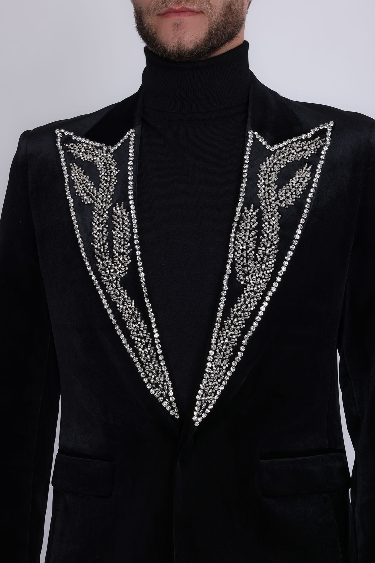 Barabas Men's Pearl Geometric Design Peak Lapel Blazer 5BL19 Black Silver