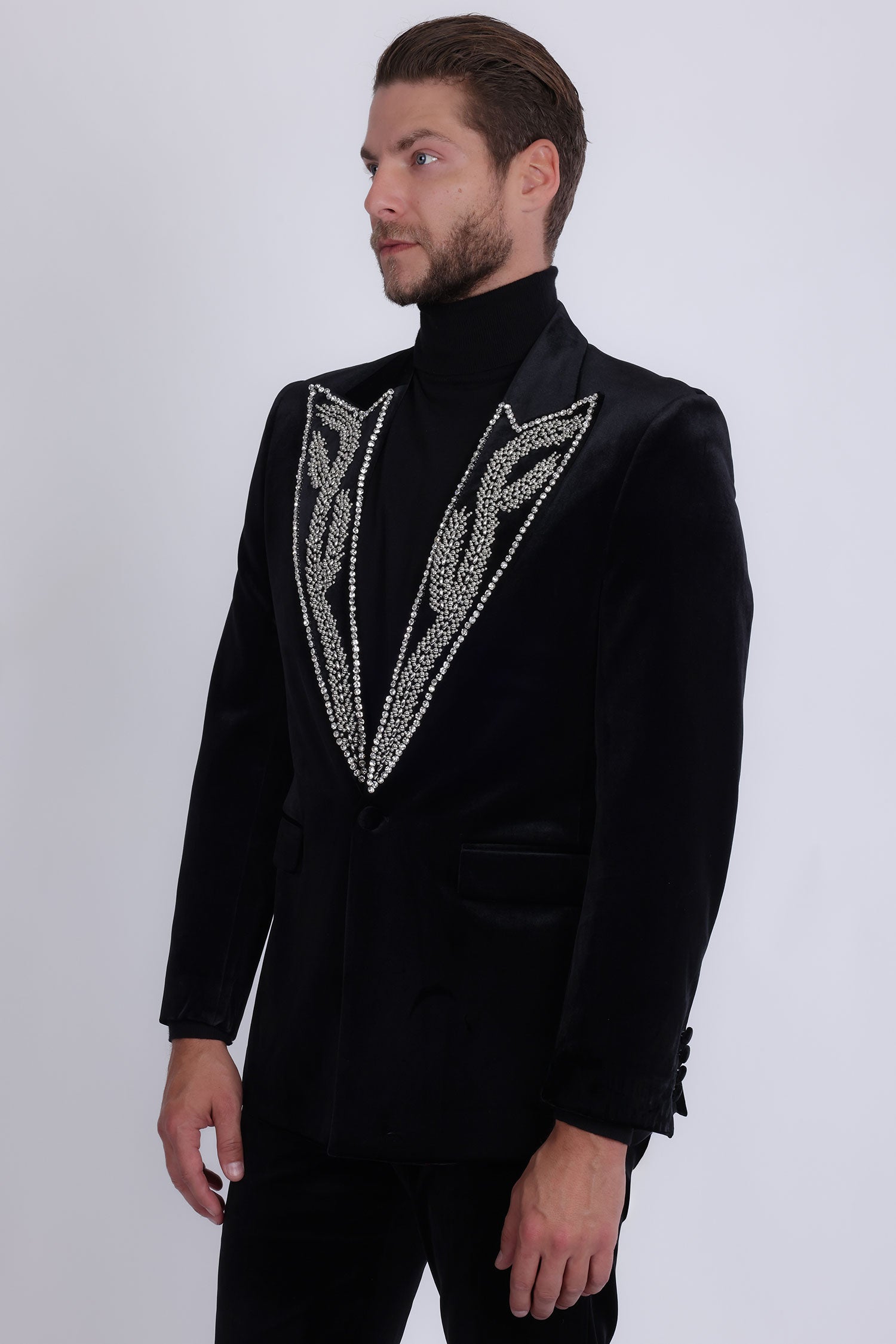 Barabas Men's Pearl Geometric Design Peak Lapel Blazer 5BL19 Black Silver