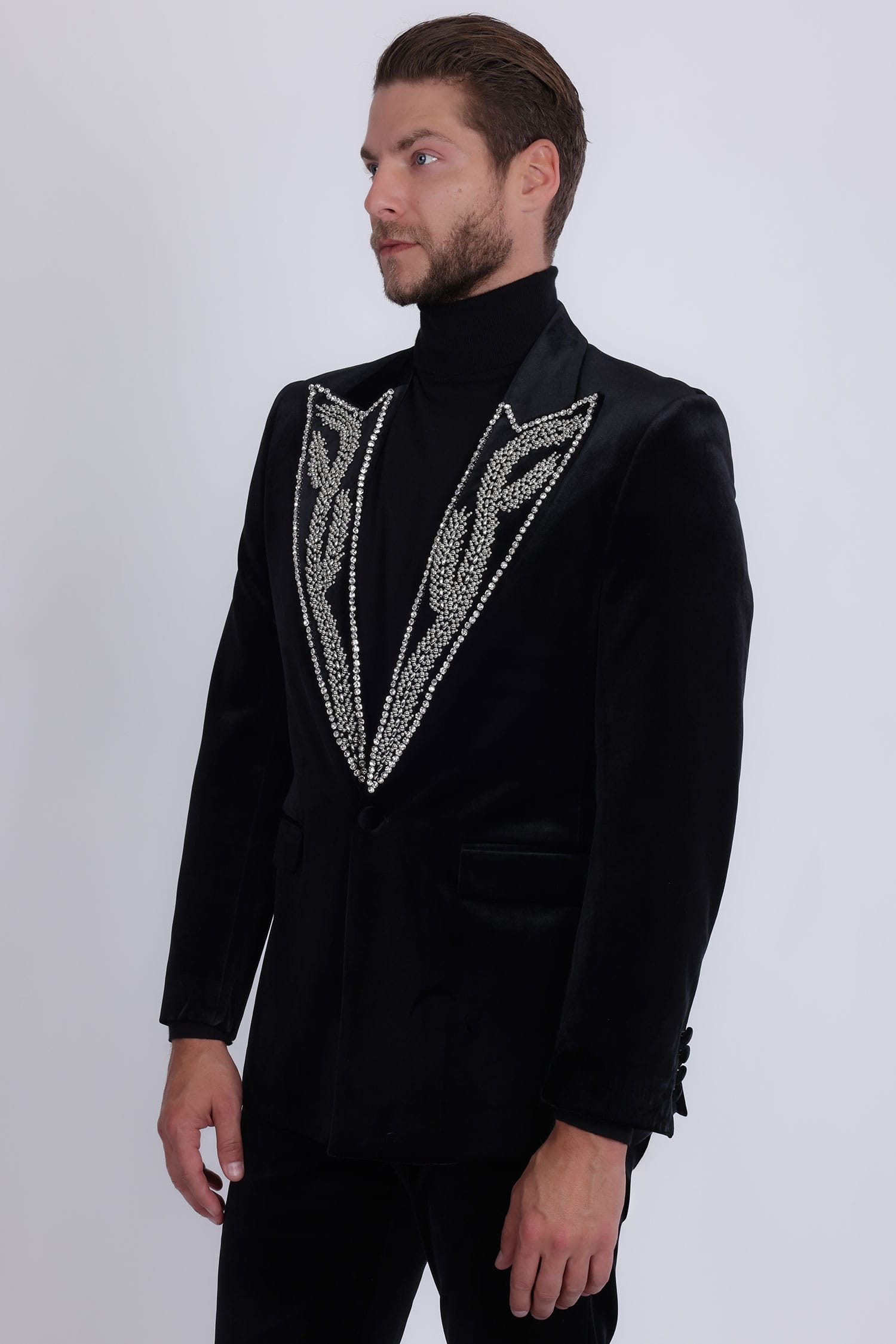 Barabas Men's Pearl Geometric Design Peak Lapel Blazer 5BL19 Black Silver