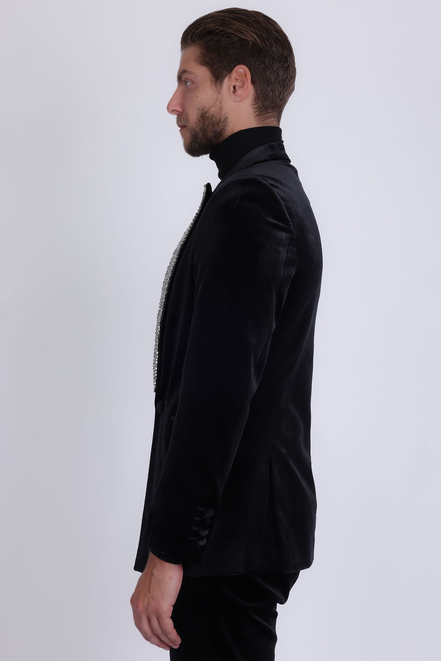 Barabas Men's Pearl Geometric Design Peak Lapel Blazer 5BL19 Black Silver