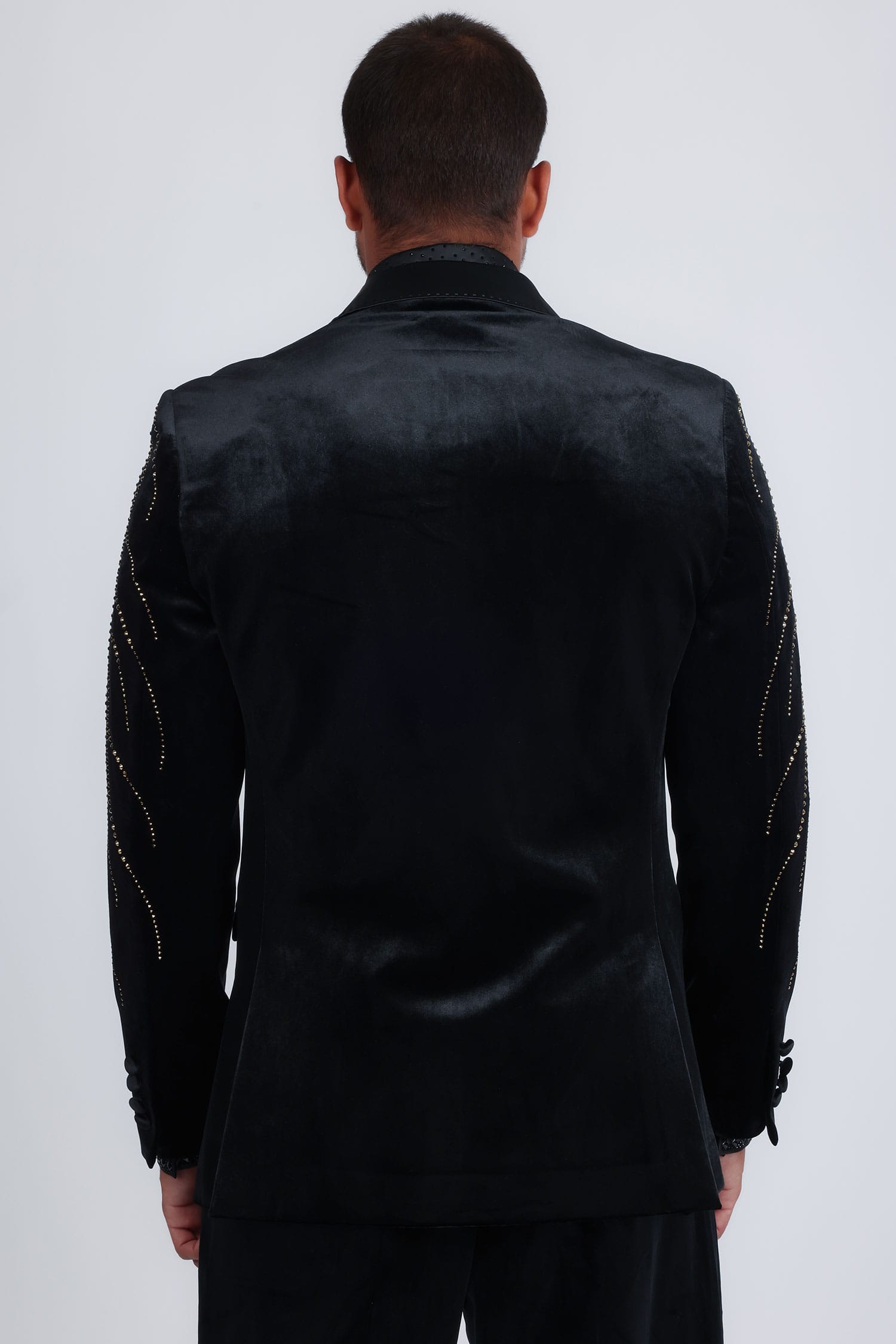 Barabas Men's Velvet Rhinestones Design Peak Lapel Blazer 5BL20 Black Gold