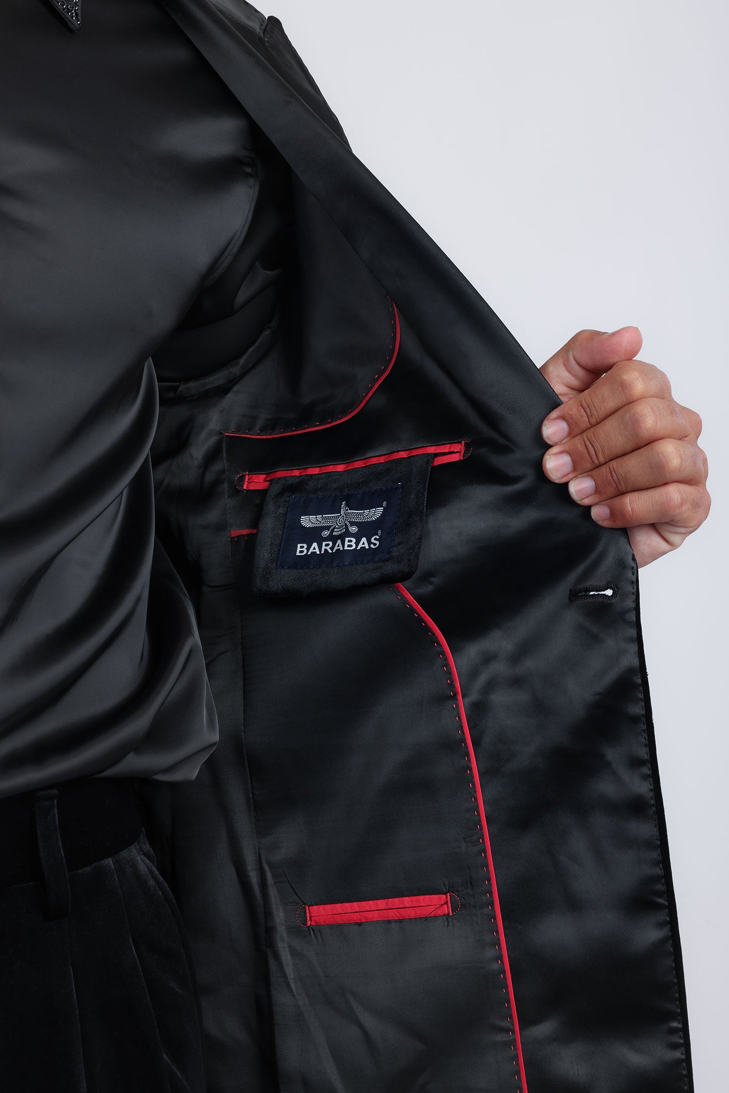 Barabas Men's Velvet Rhinestones Design Peak Lapel Blazer 5BL20 Black Gold