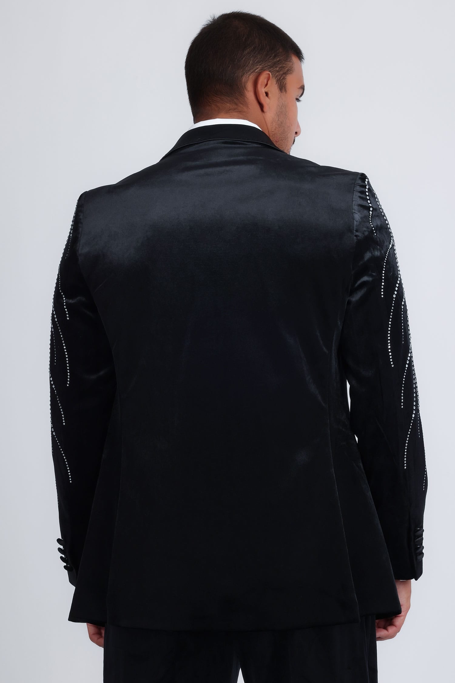 Barabas Men's Velvet Rhinestones Design Peak Lapel Blazer 5BL20 Black Silver