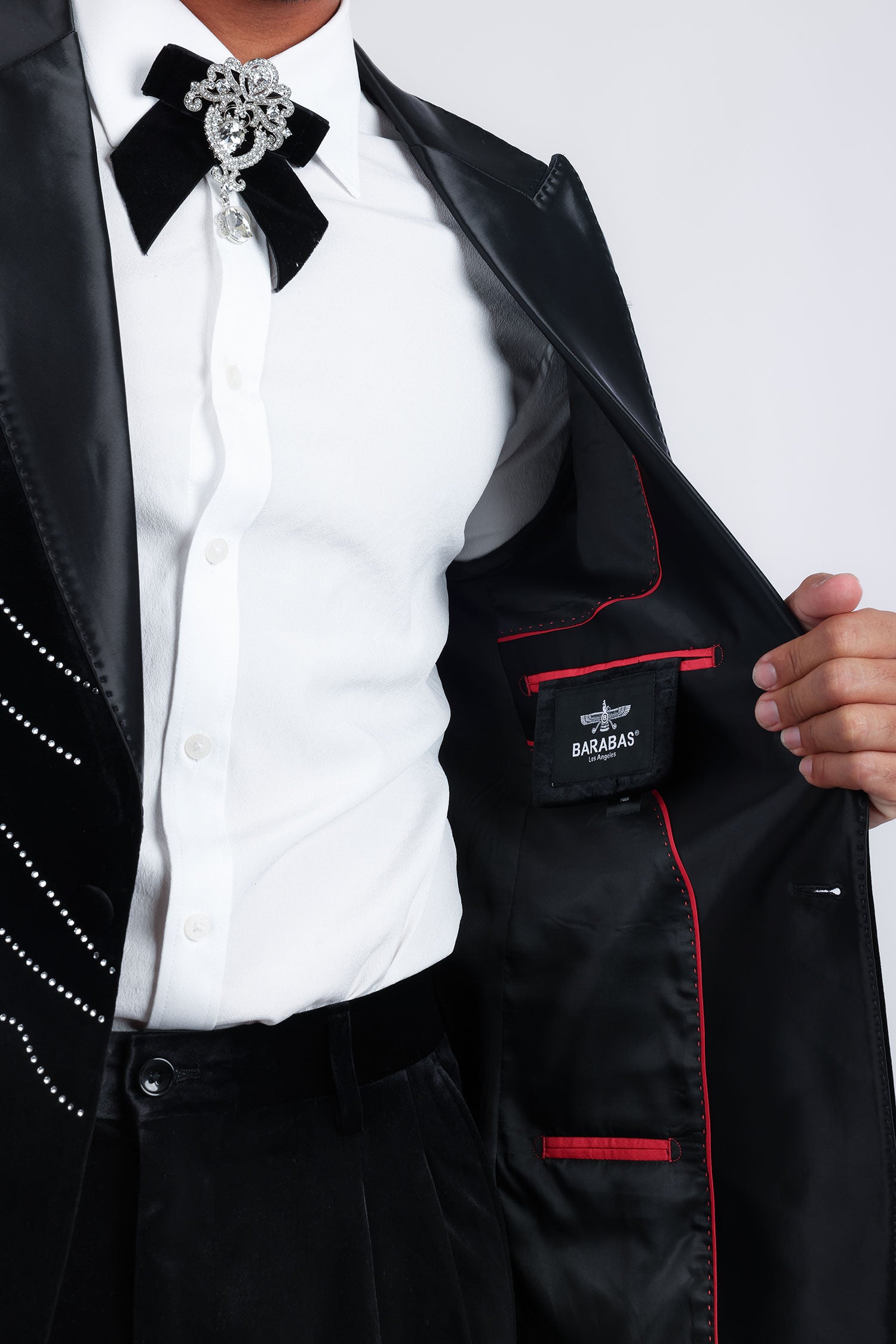 Barabas Men's Velvet Rhinestones Design Peak Lapel Blazer 5BL20 Black Silver