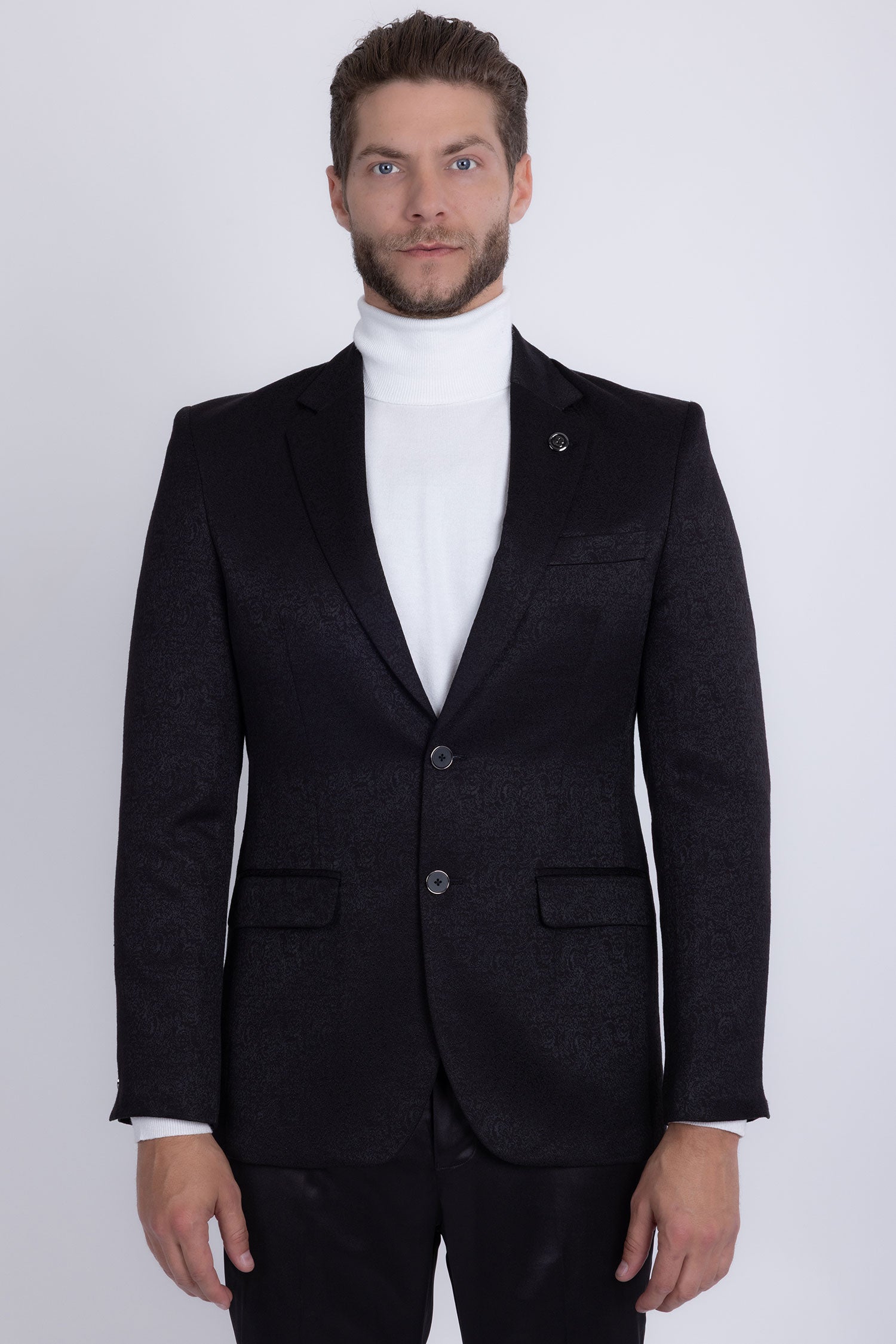 Barabas Men's Floral Geometric Design Notch Lapel Blazer 5BL21 Black