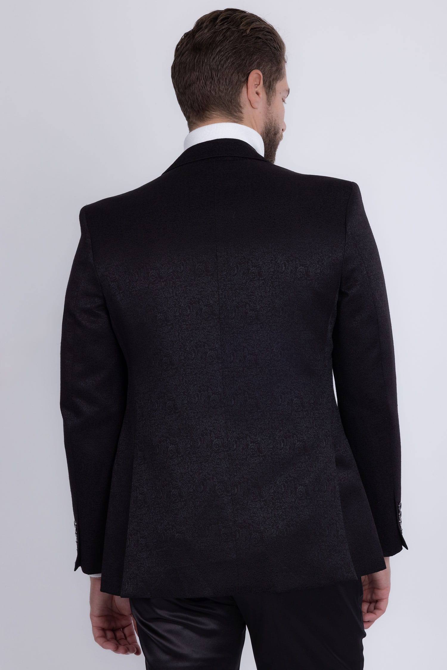 Barabas Men's Floral Geometric Design Notch Lapel Blazer 5BL21 Black