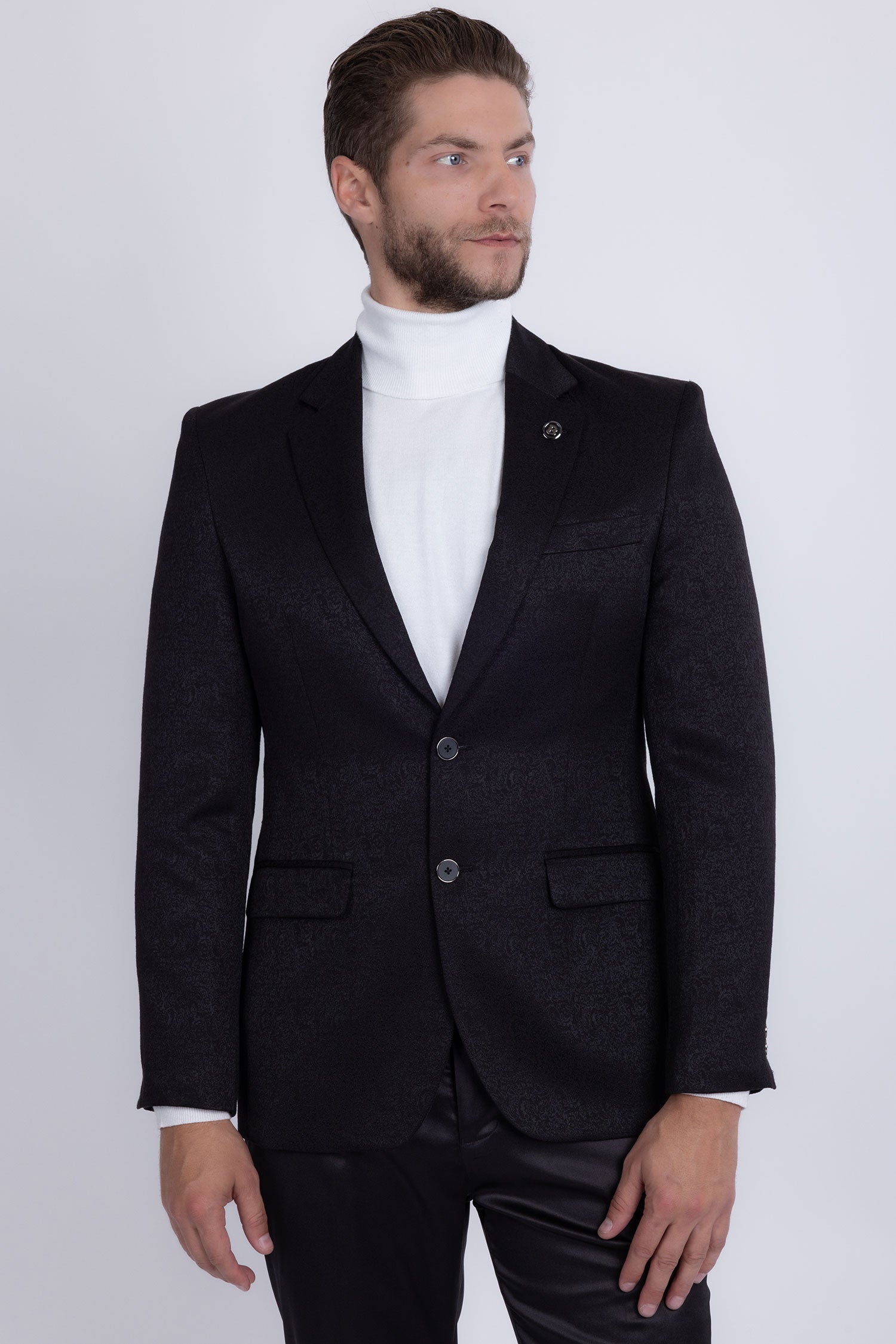 Barabas Men's Floral Geometric Design Notch Lapel Blazer 5BL21 Black