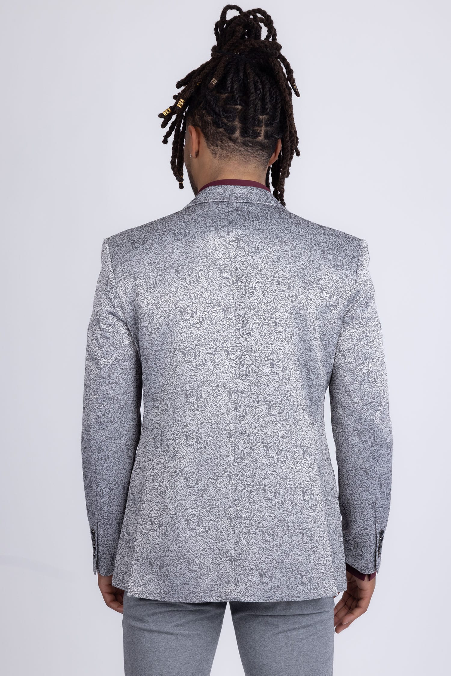 Barabas Men's Floral Geometric Design Notch Lapel Blazer 5BL21 Silver