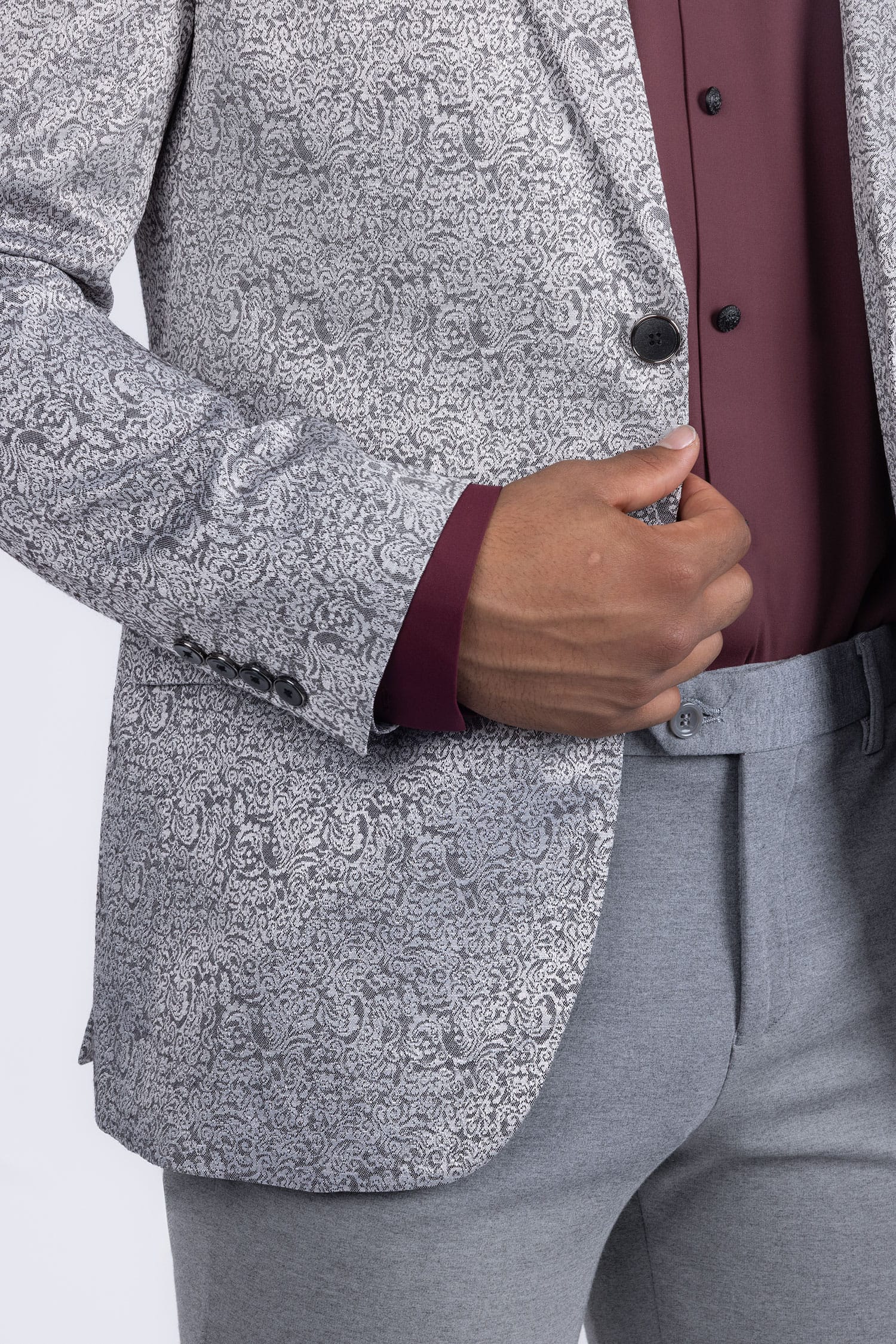 Barabas Men's Floral Geometric Design Notch Lapel Blazer 5BL21 Silver
