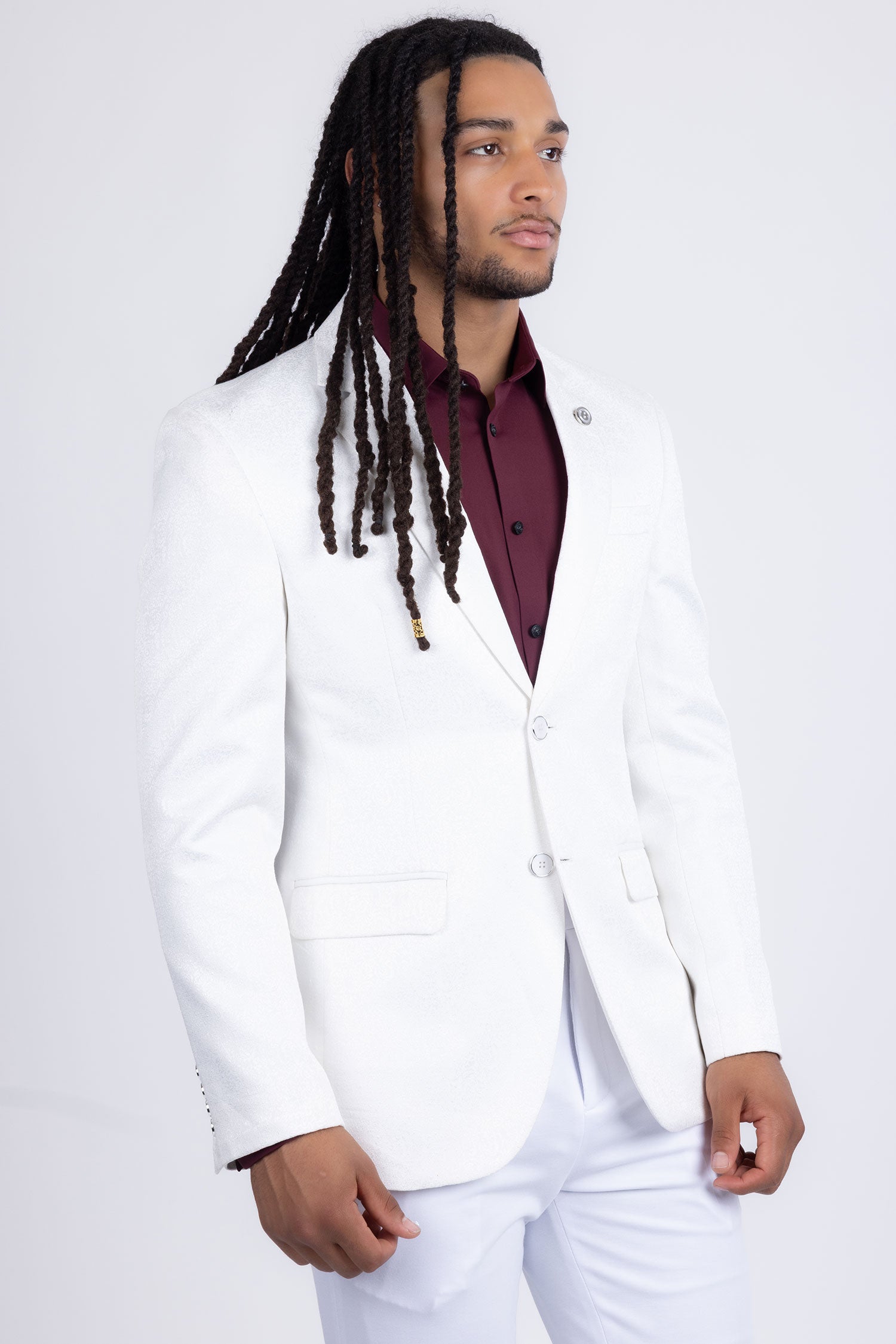 Barabas Men's Floral Geometric Design Notch Lapel Blazer 5BL21 White