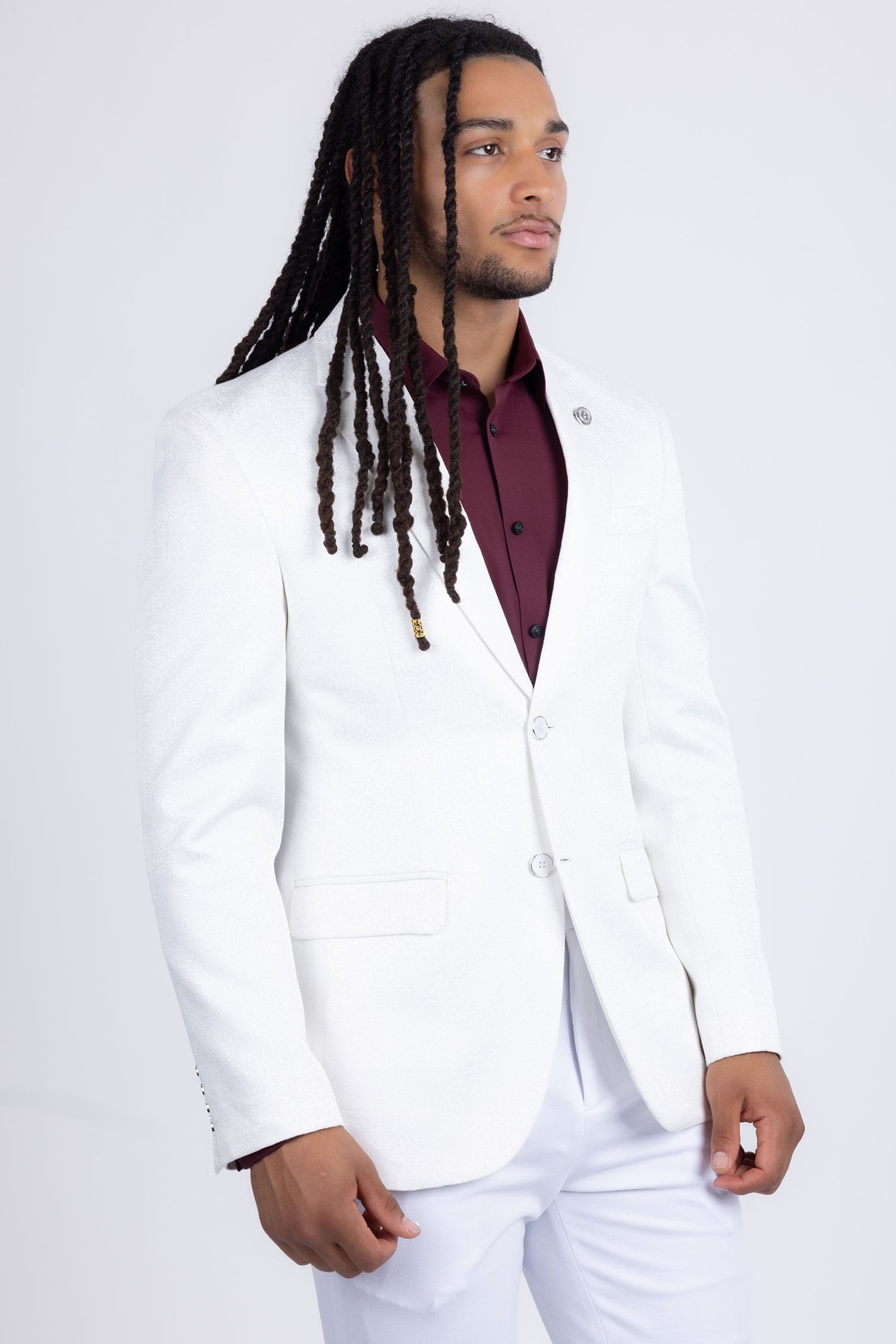 Barabas Men's Floral Geometric Design Notch Lapel Blazer 5BL21 White