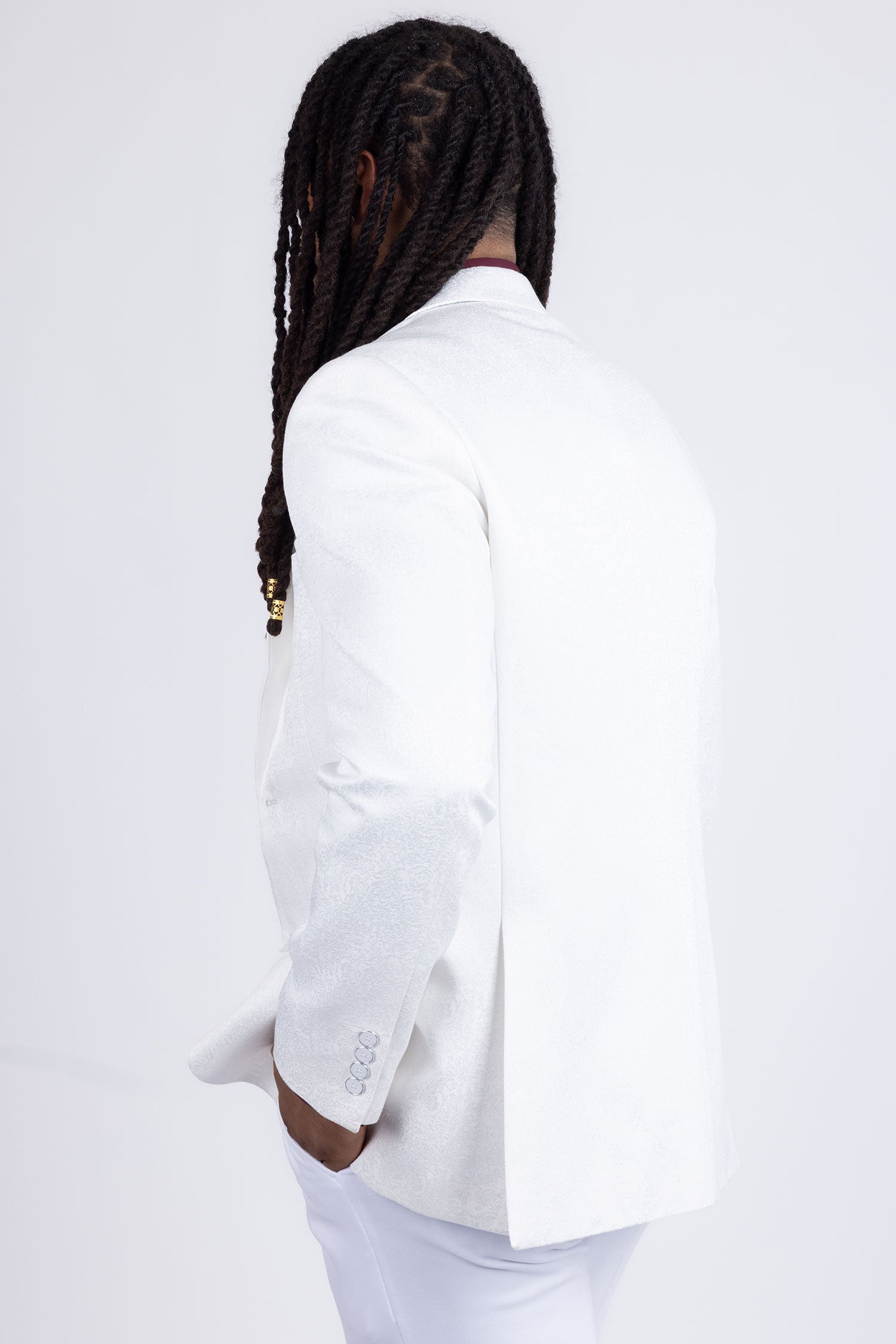 Barabas Men's Floral Geometric Design Notch Lapel Blazer 5BL21 White