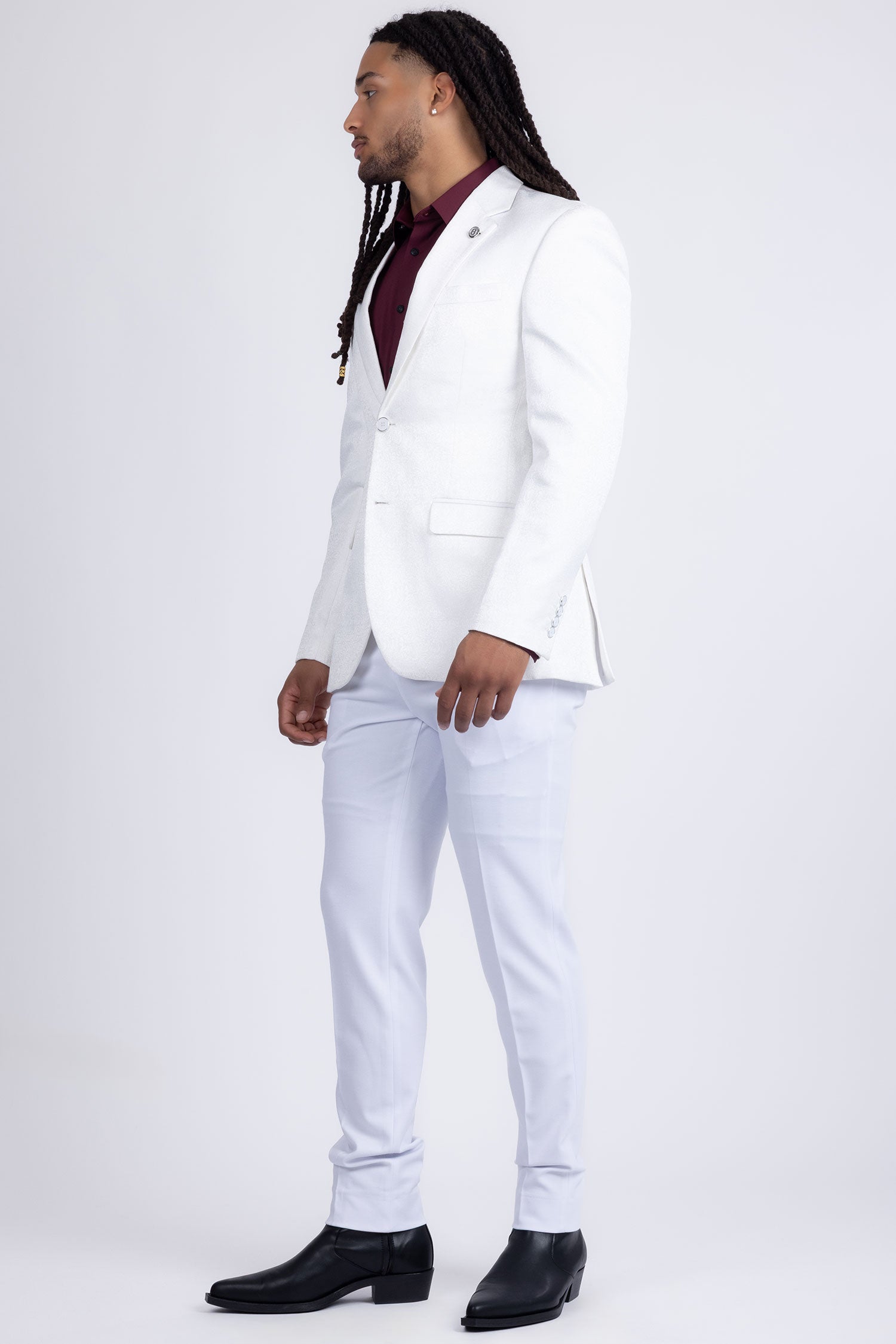 Barabas Men's Floral Geometric Design Notch Lapel Blazer 5BL21 White