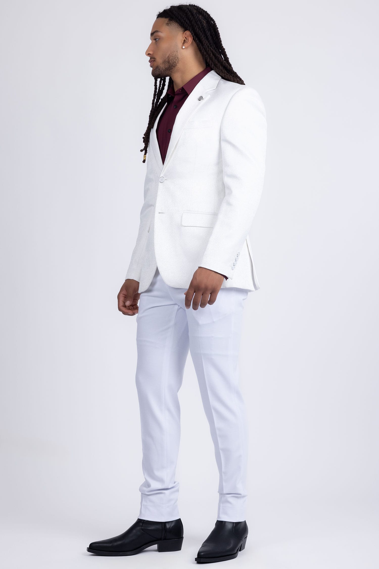 Barabas Men's Floral Geometric Design Notch Lapel Blazer 5BL21 White