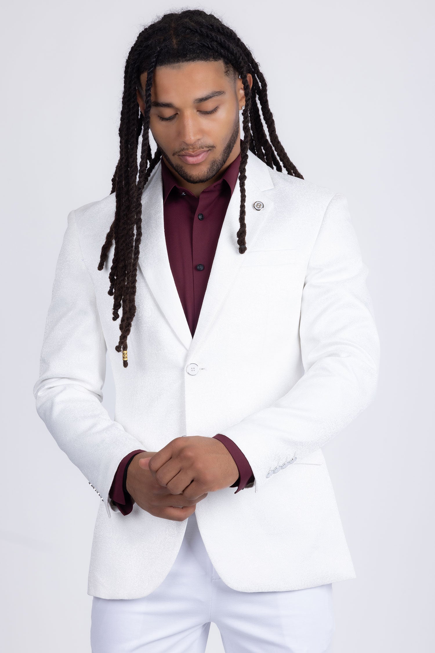 Barabas Men's Floral Geometric Design Notch Lapel Blazer 5BL21 White