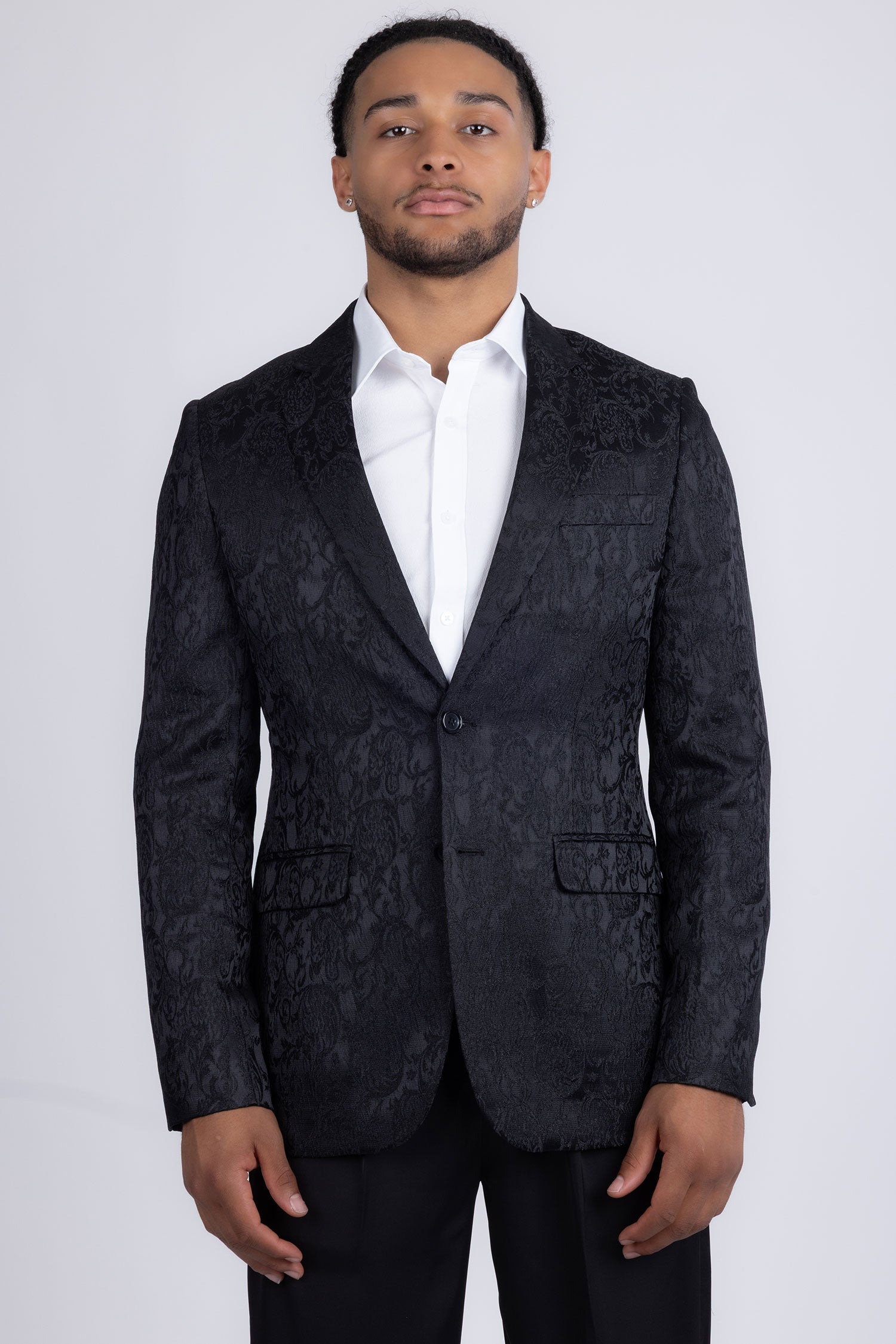 Barabas Men's Embroidered FloralNotch Lapel Casual Blazer 5BL23 Black