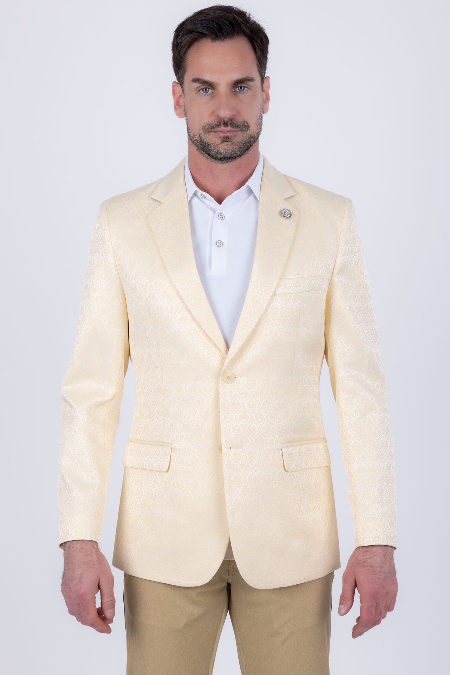 Barabas Men's Floral Pattern Notch Lapel Casual Blazer 5BL24 Banana