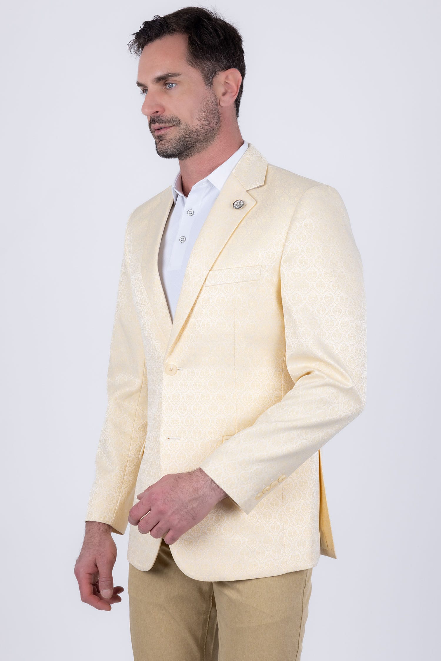 Barabas Men's Floral Pattern Notch Lapel Casual Blazer 5BL24 Banana