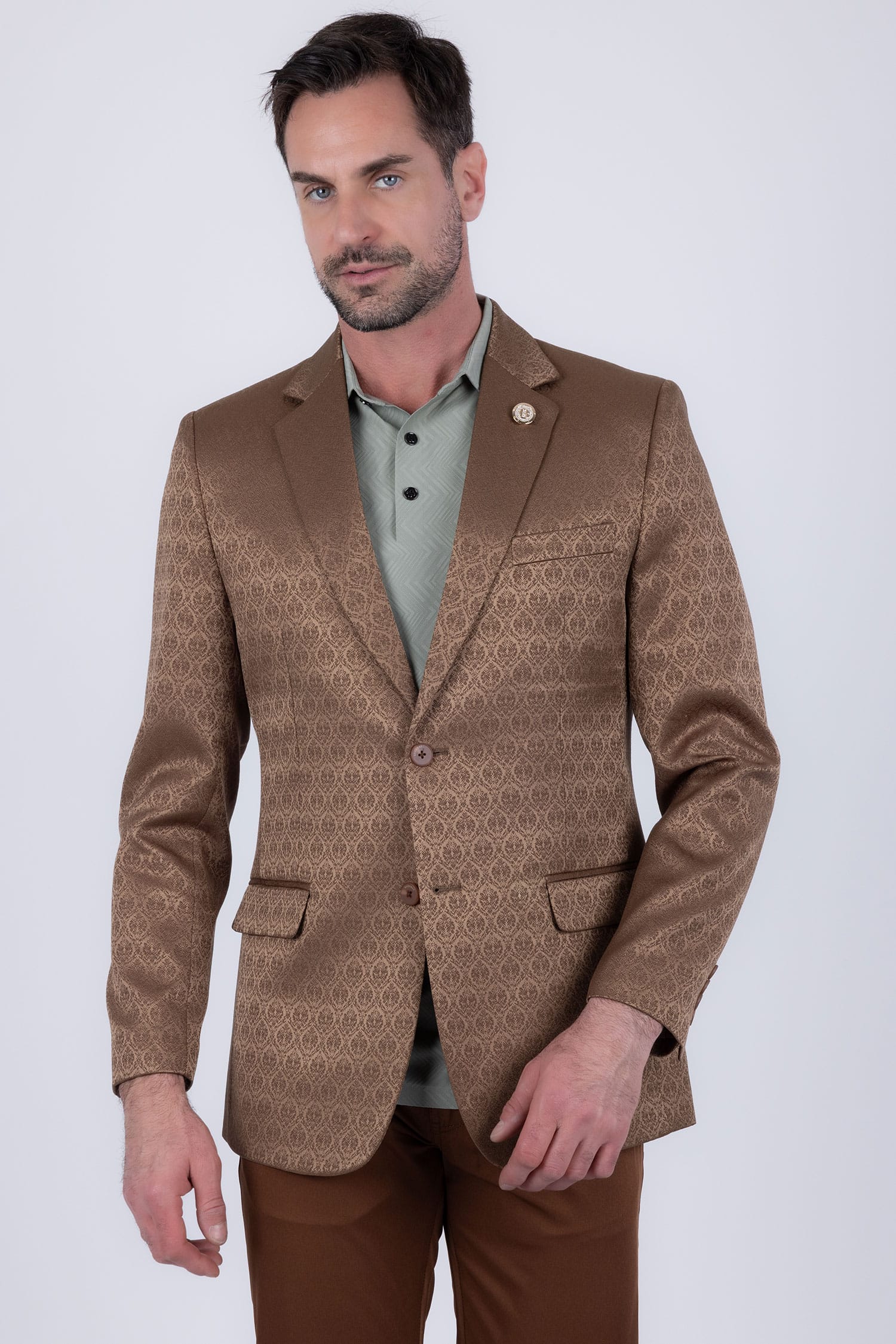 Barabas Men's Floral Pattern Notch Lapel Casual Blazer 5BL24 Brown