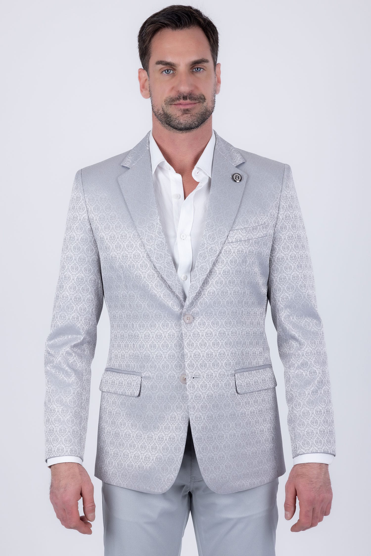 Barabas Men's Floral Pattern Notch Lapel Casual Blazer 5BL24 Grey