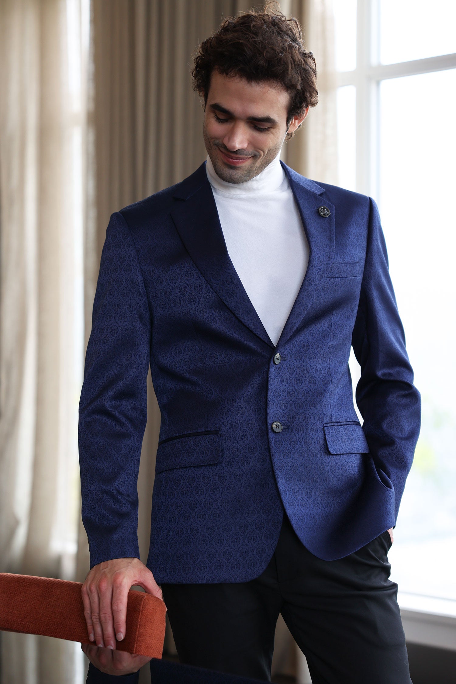 Barabas Men's Floral Pattern Notch Lapel Casual Blazer 5BL24 Navy