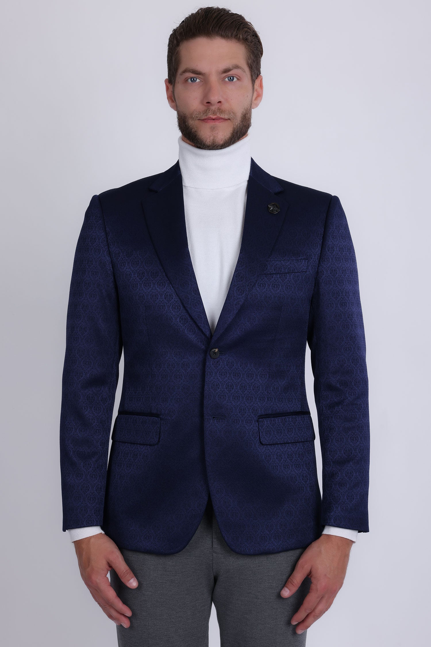 Barabas Men's Floral Pattern Notch Lapel Casual Blazer 5BL24 Navy