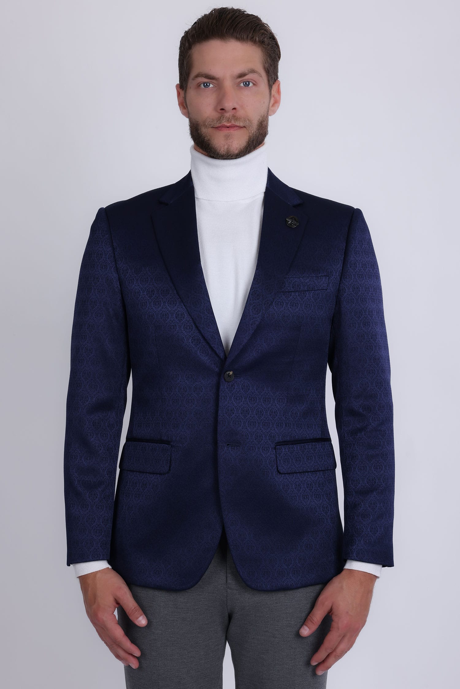 Barabas Men's Floral Pattern Notch Lapel Casual Blazer 5BL24 Navy