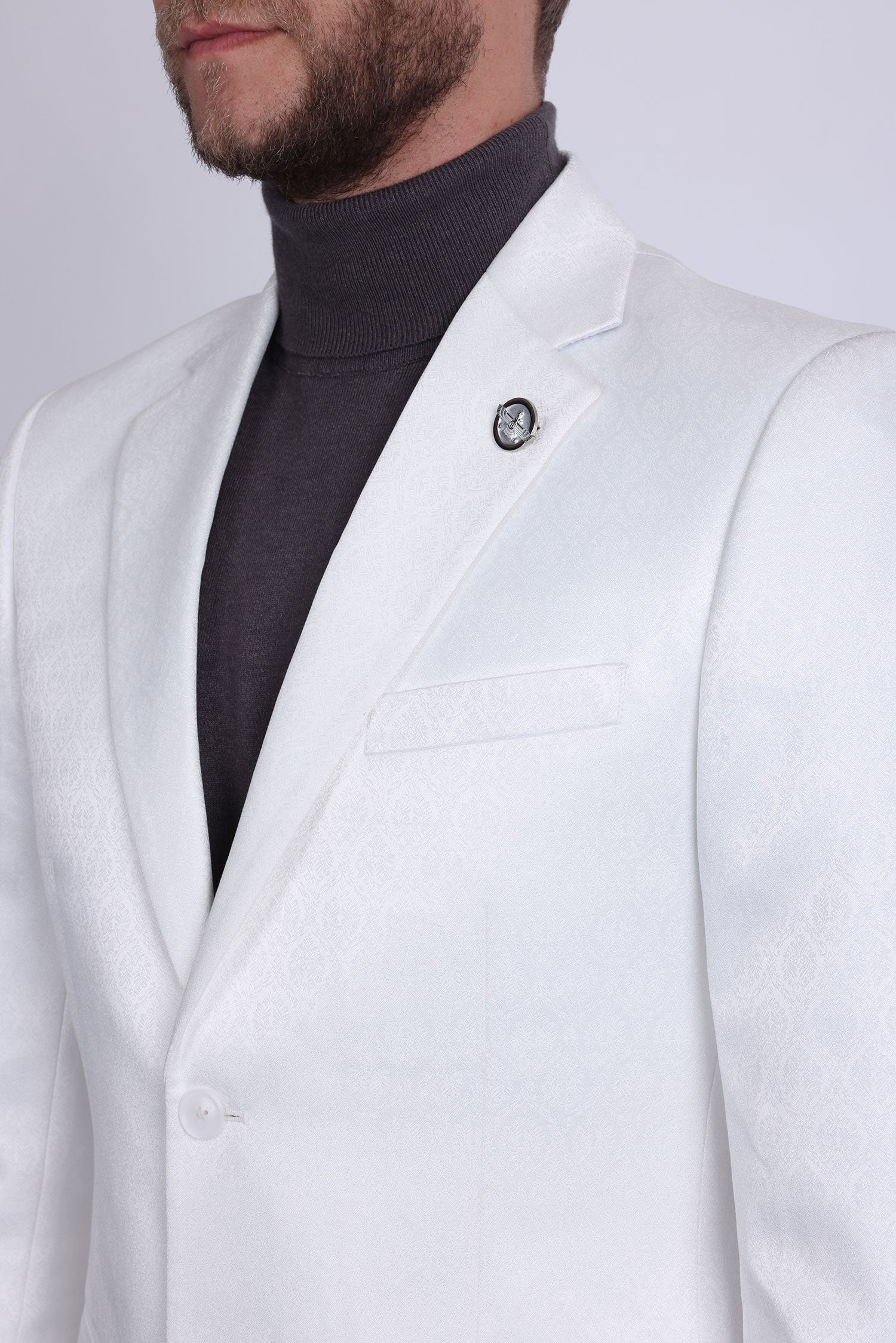 Barabas Men's Floral Pattern Notch Lapel Casual Blazer 5BL24 White