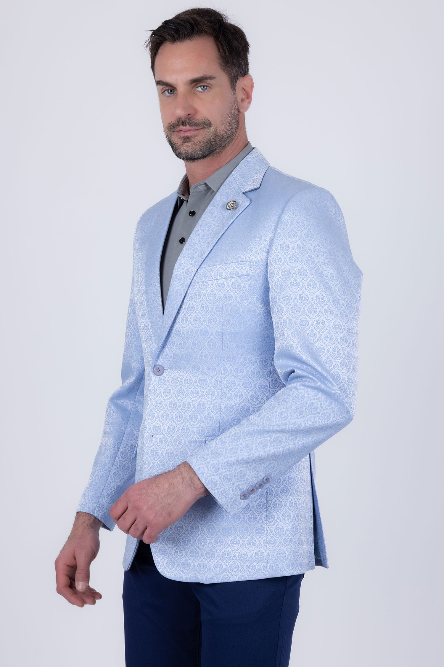 Barabas Men's Floral Pattern Notch Lapel Casual Blazer 5BL24 Blue