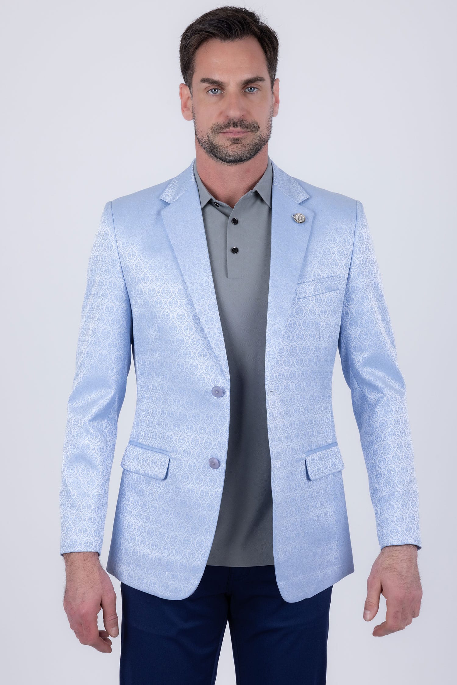 Barabas Men's Floral Pattern Notch Lapel Casual Blazer 5BL24 Blue