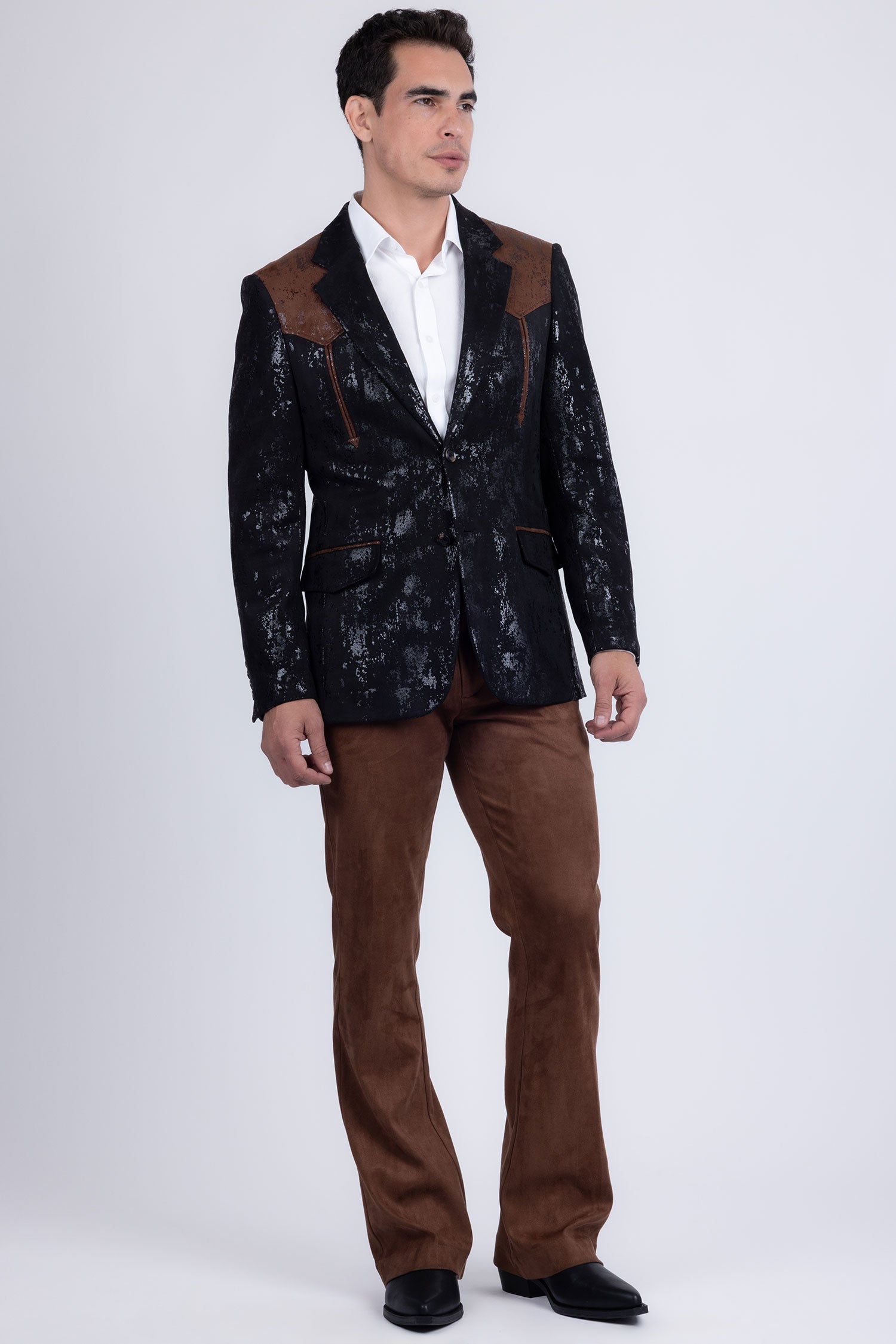 Barabas Men's Western Suede Notch Lapel Casual Blazer 5BL27 Black