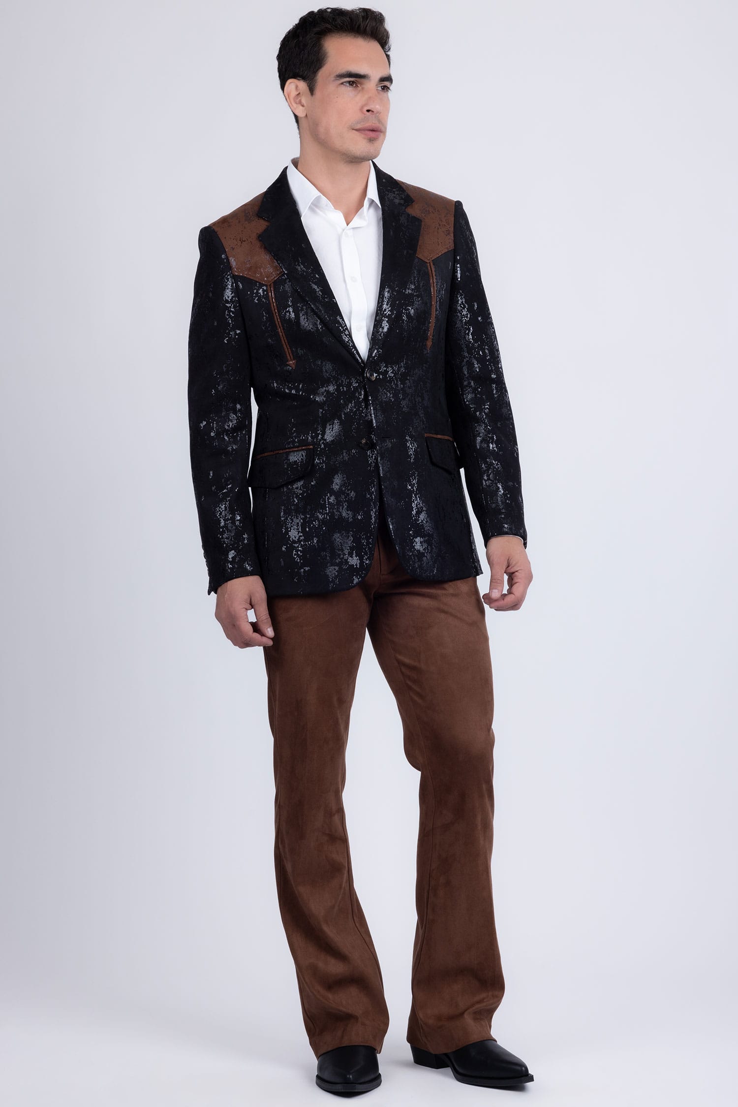 Barabas Men's Western Suede Notch Lapel Casual Blazer 5BL27 Black