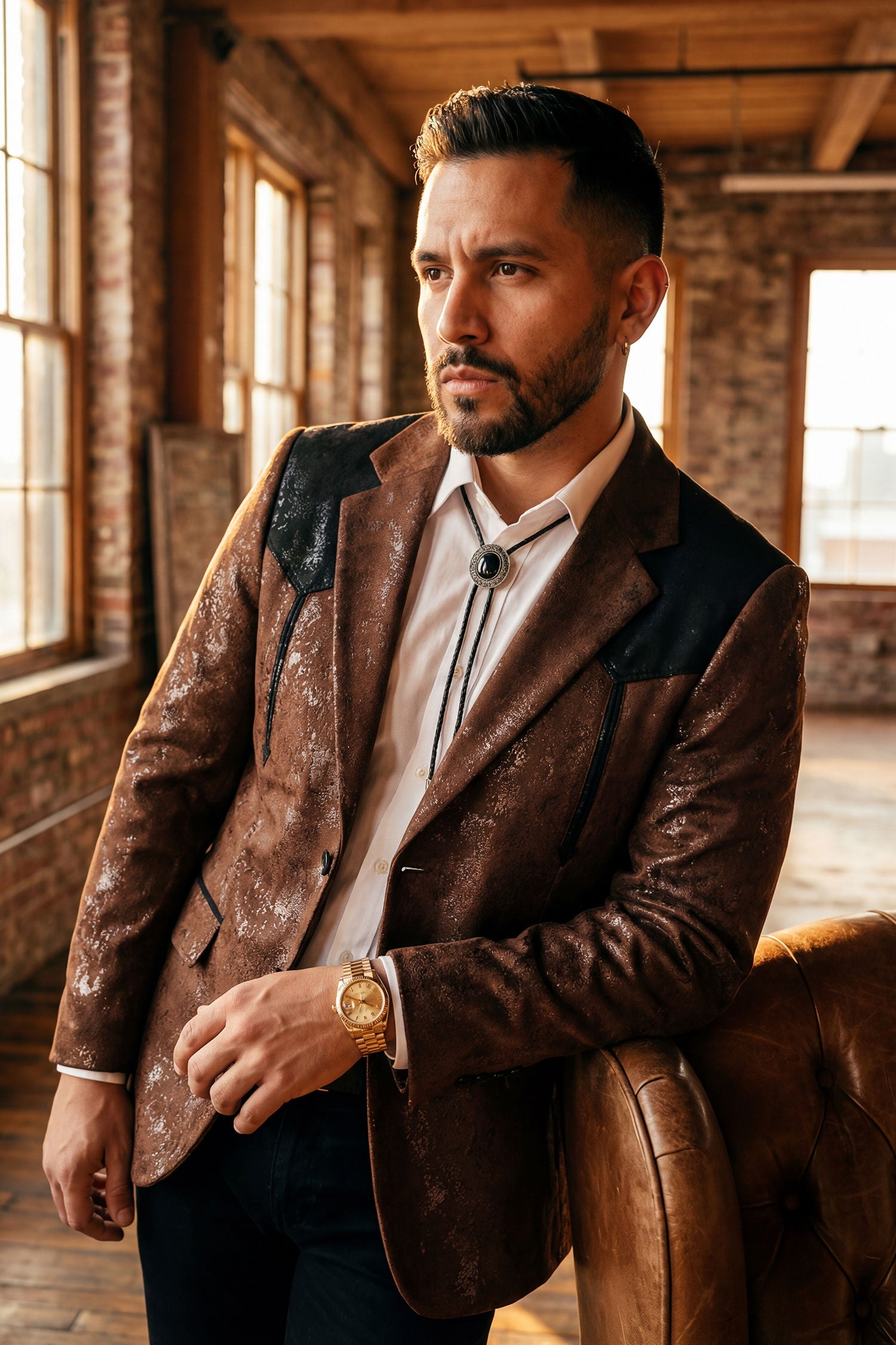 Barabas Men's Western Suede Notch Lapel Casual Blazer 5BL27 Brown