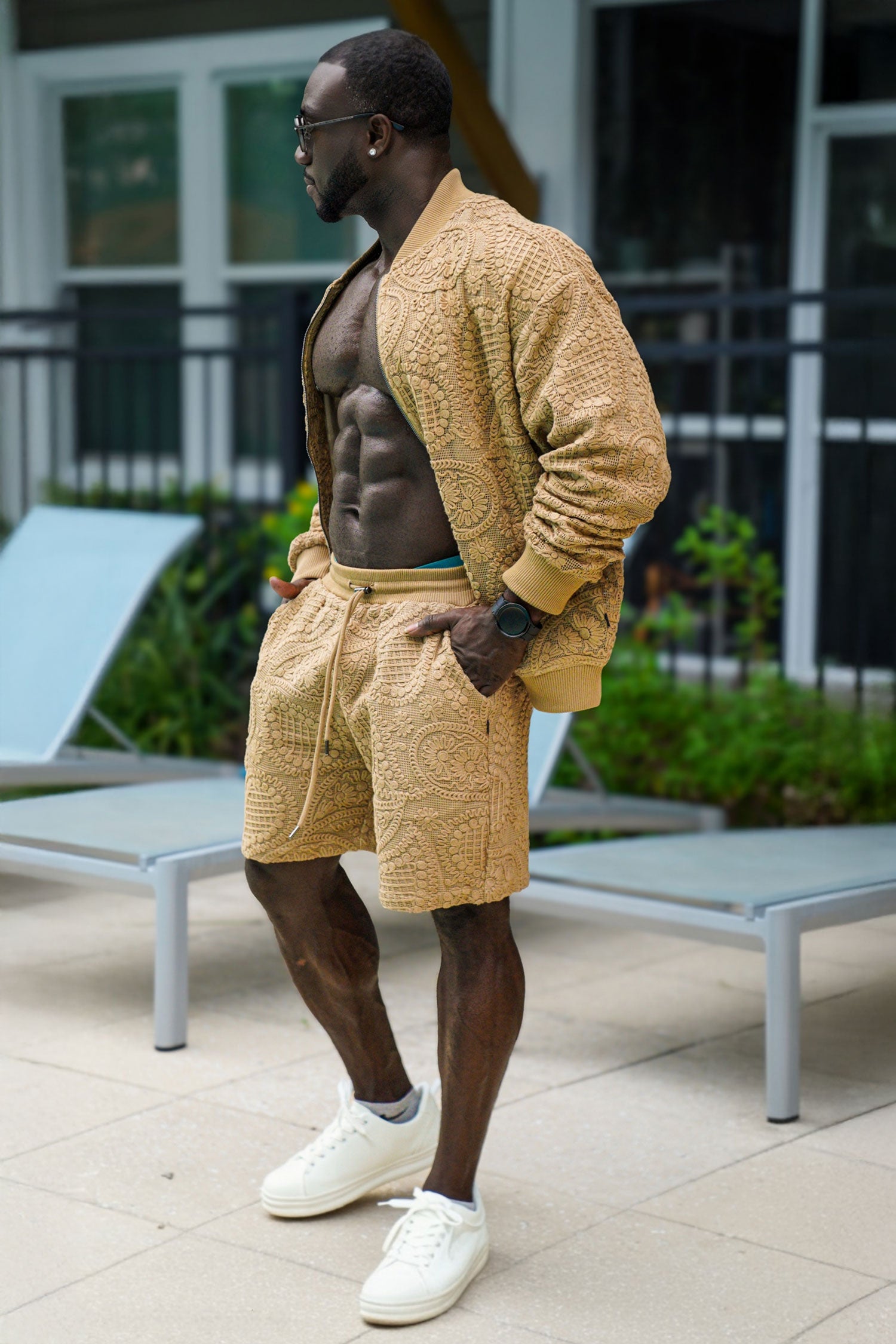 Barabas Men's Paisley Geometric Stretch Luxury Bomber Jacket 5BP02 Camel