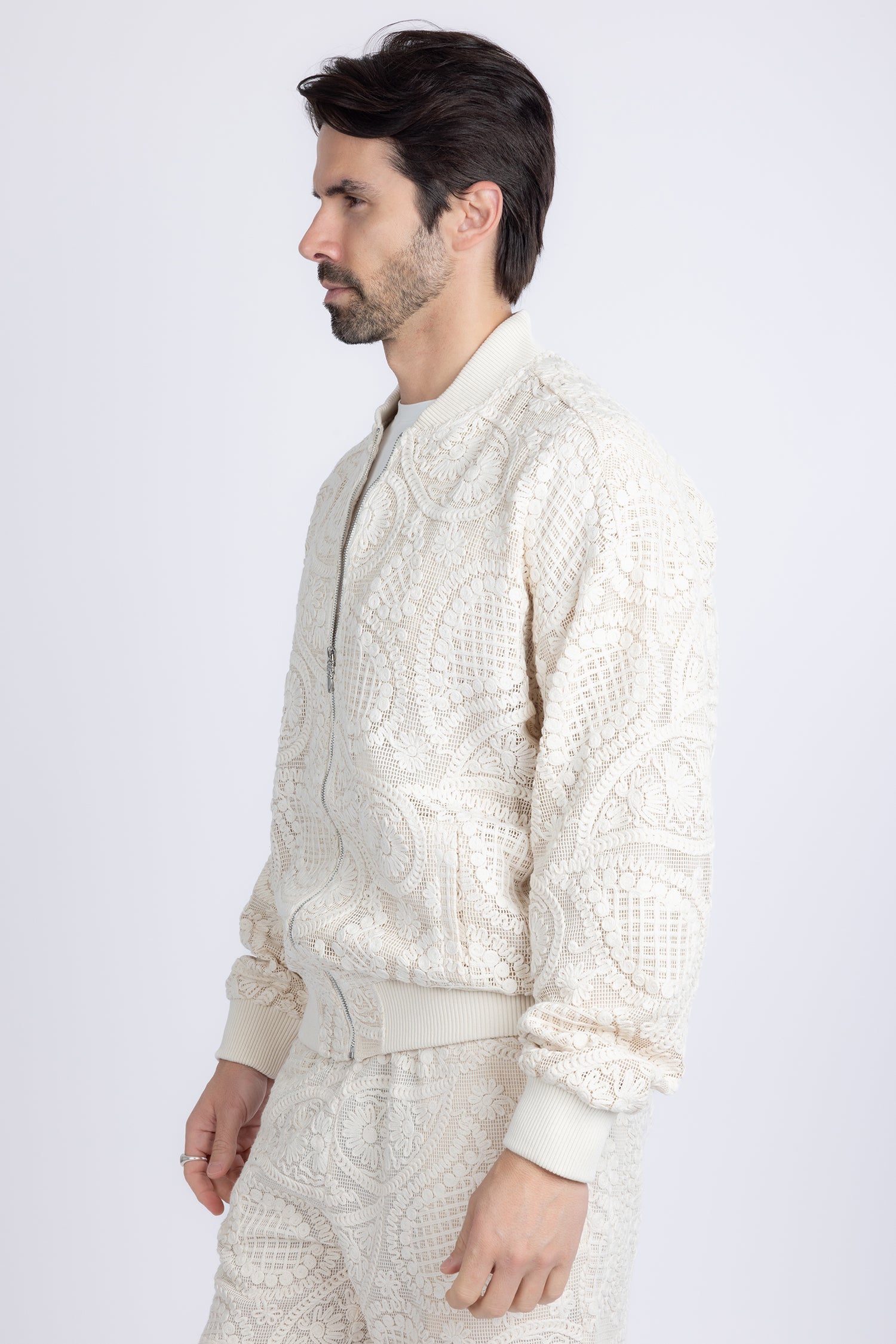 Barabas Men's Paisley Geometric Stretch Luxury Bomber Jacket 5BP02 Bone