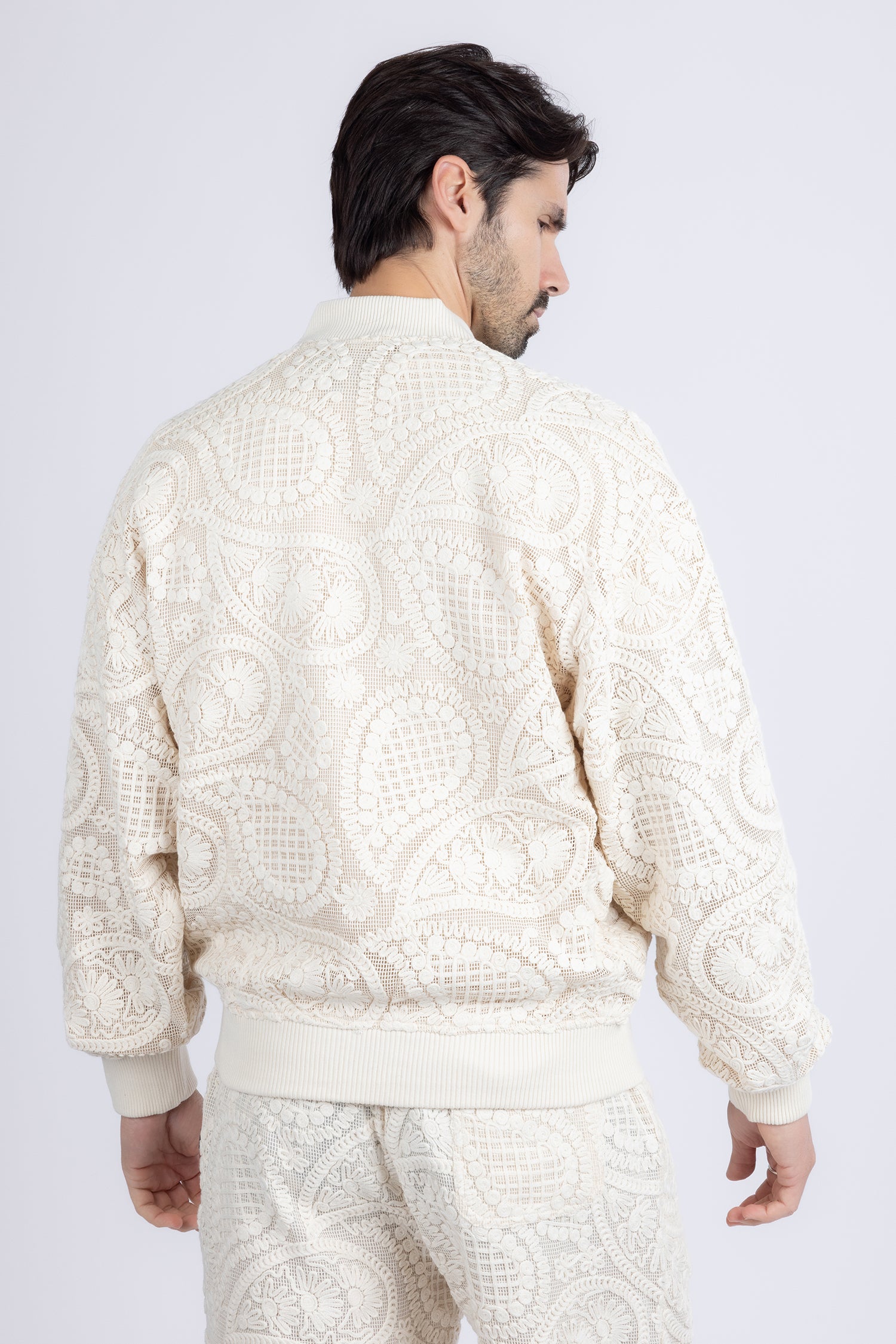 Barabas Men's Paisley Geometric Stretch Luxury Bomber Jacket 5BP02 White