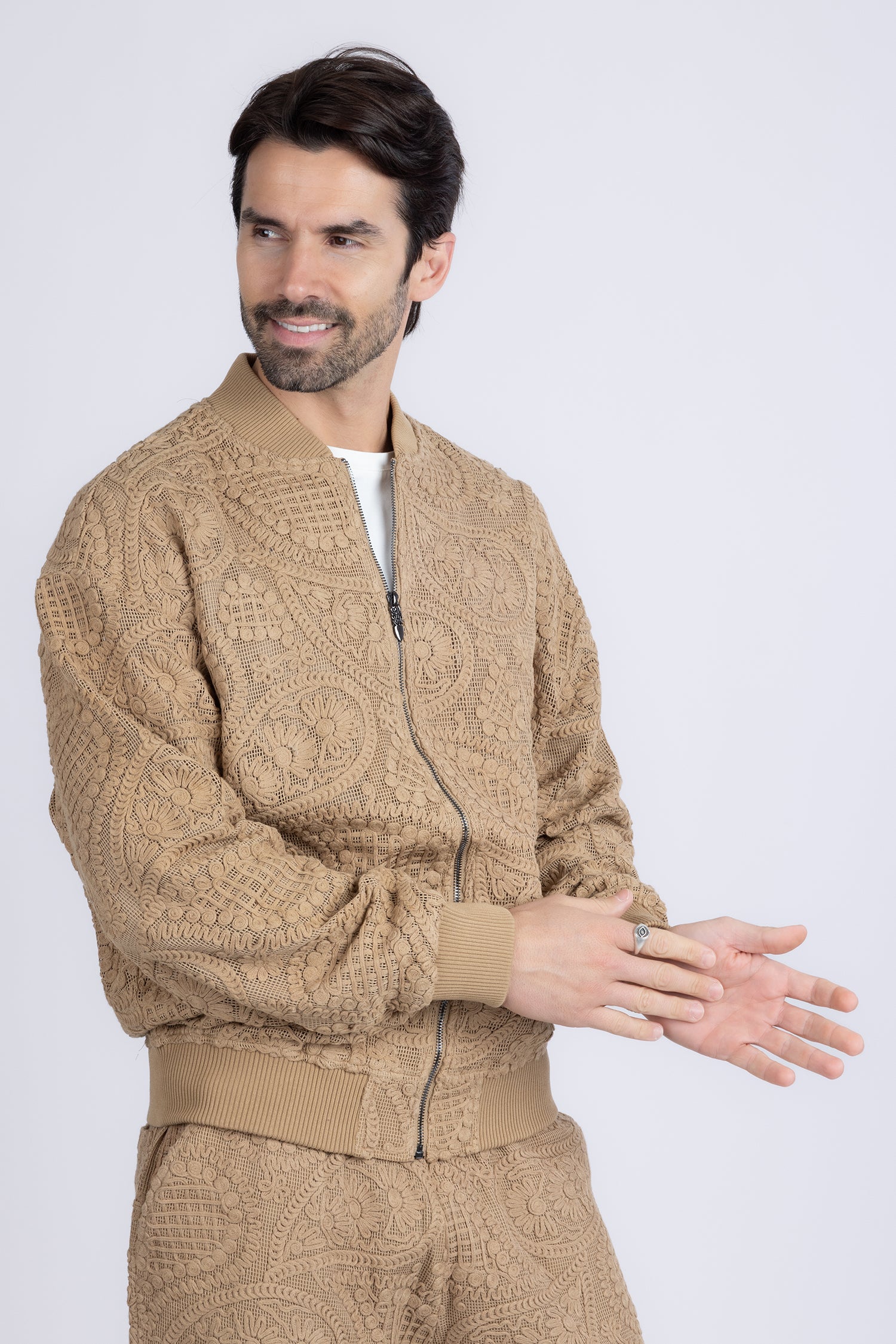 Barabas Men's Paisley Geometric Stretch Luxury Bomber Jacket 5BP02 Camel