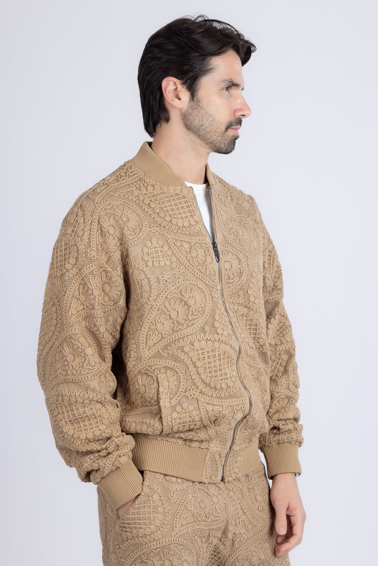 Barabas Men's Paisley Geometric Stretch Luxury Bomber Jacket 5BP02 Brown