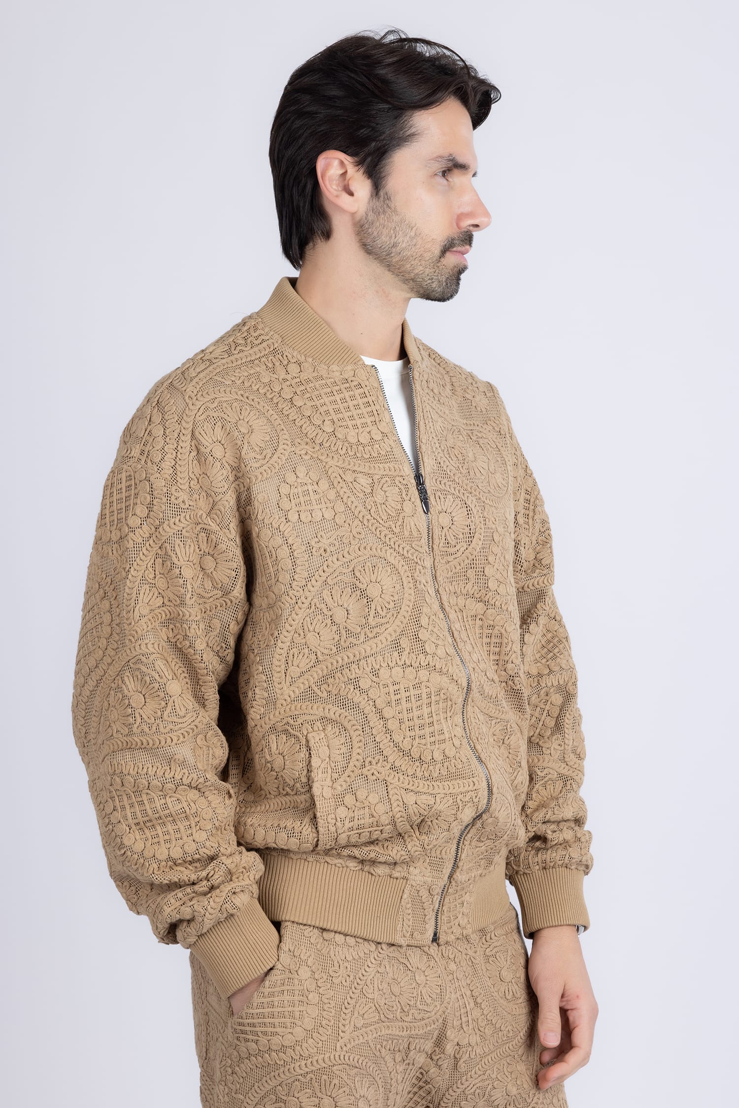 Barabas Men's Paisley Geometric Stretch Luxury Bomber Jacket 5BP02 Brown
