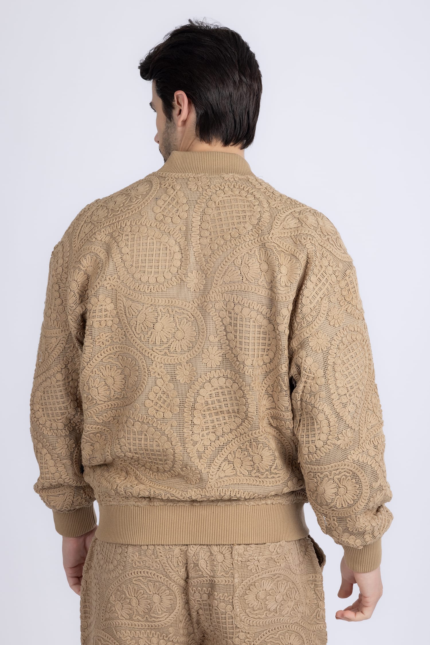 Barabas Men's Paisley Geometric Stretch Luxury Bomber Jacket 5BP02 Coffee