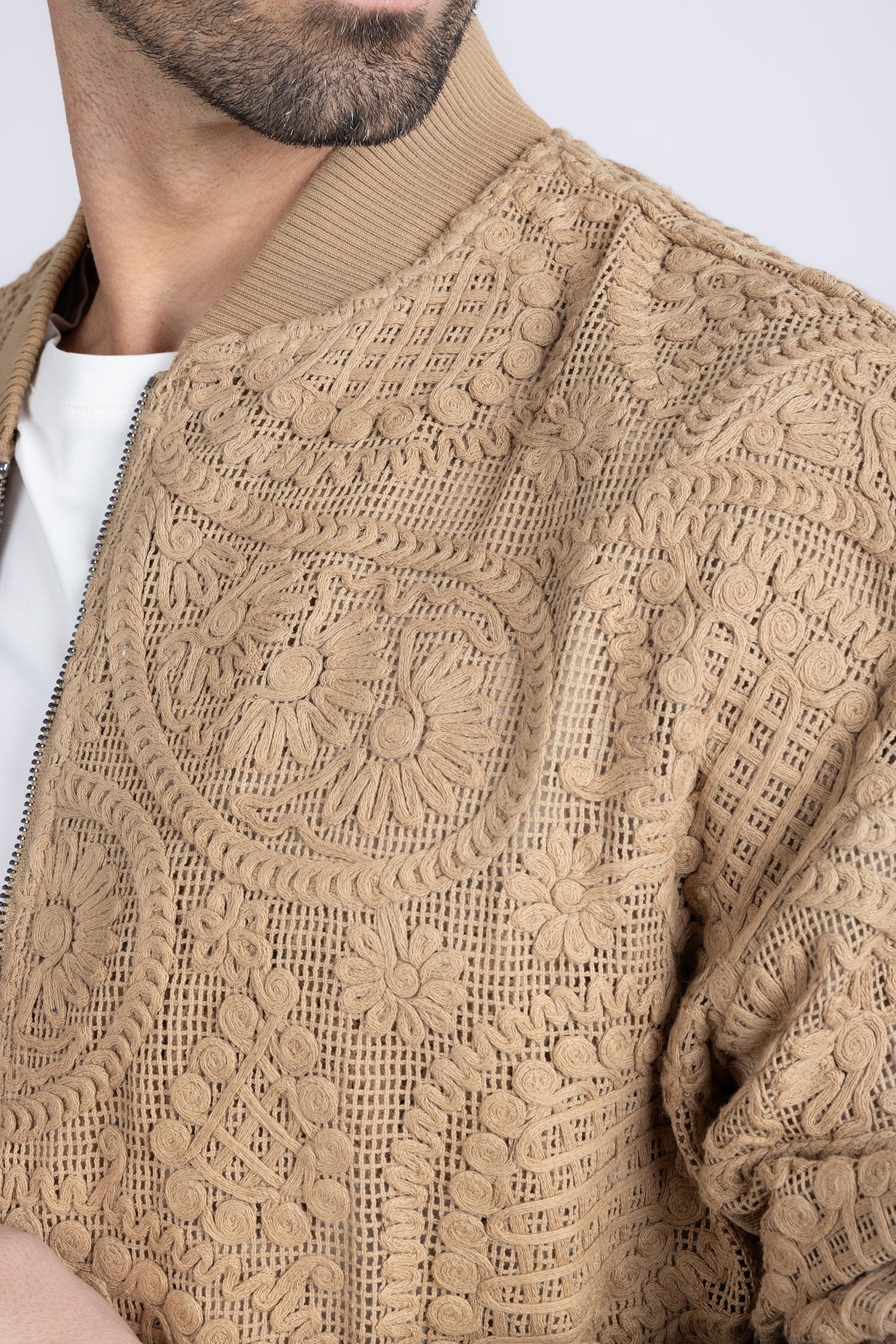 Barabas Men's Paisley Geometric Stretch Luxury Bomber Jacket 5BP02 Camel