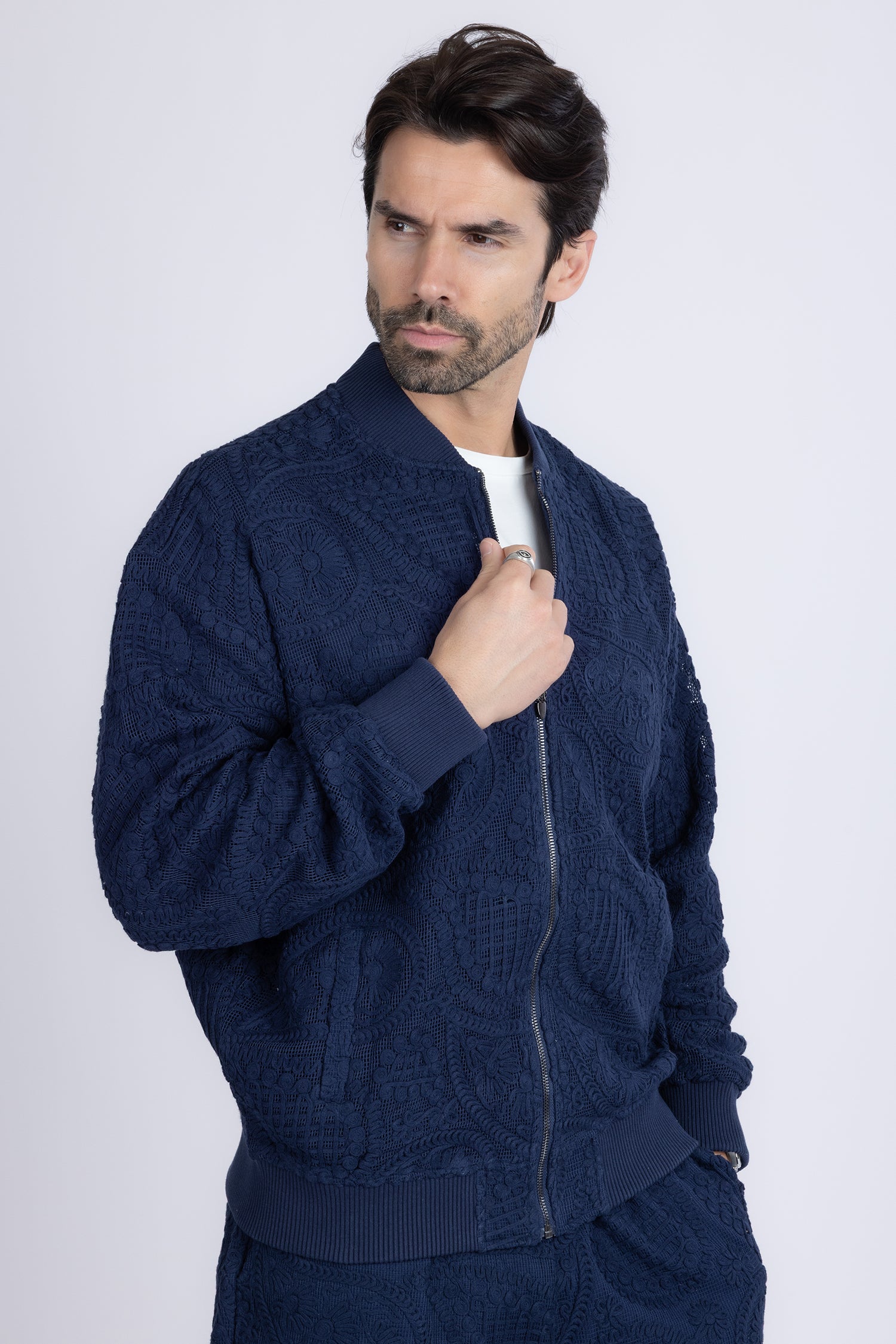 Barabas Men's Paisley Geometric Stretch Luxury Bomber Jacket 5BP02 Blue