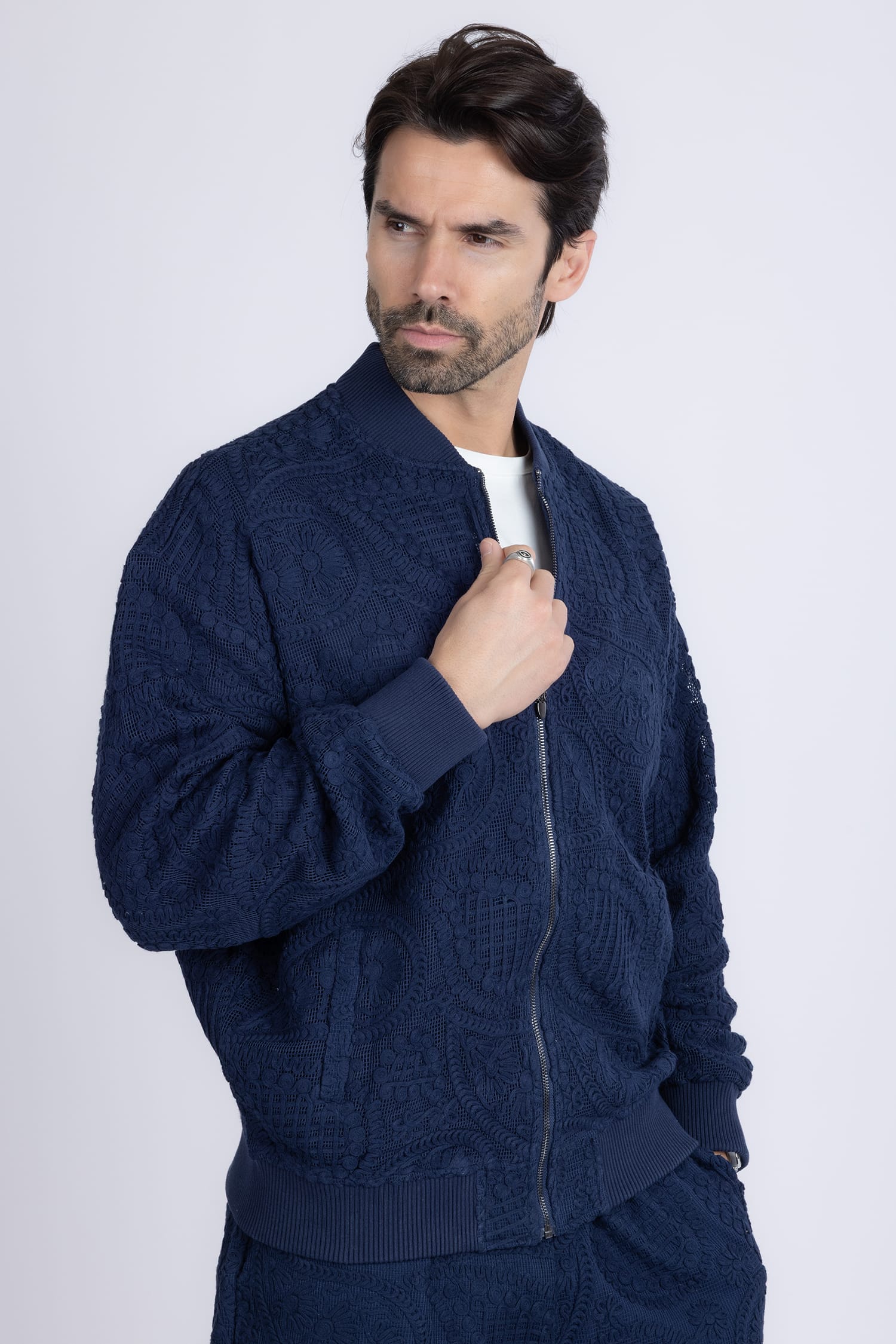 Barabas Men's Paisley Geometric Stretch Luxury Bomber Jacket 5BP02 Blue