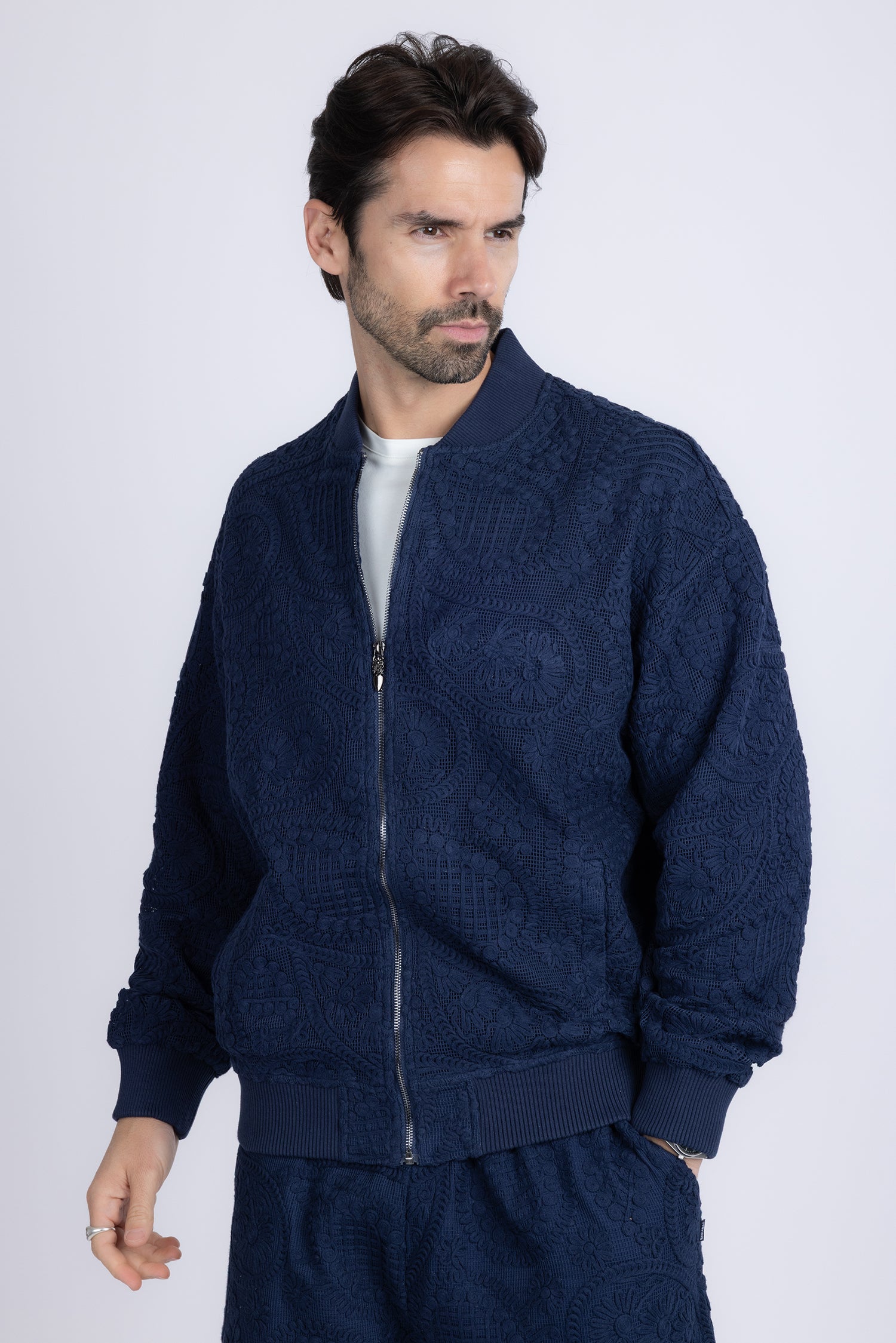 Barabas Men's Paisley Geometric Stretch Luxury Bomber Jacket 5BP02 Blue