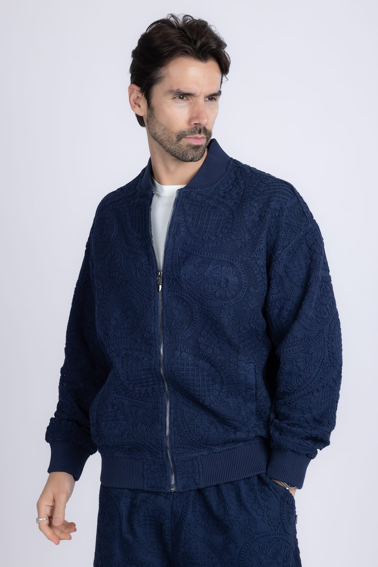 Barabas Men's Paisley Geometric Stretch Luxury Bomber Jacket 5BP02 Blue